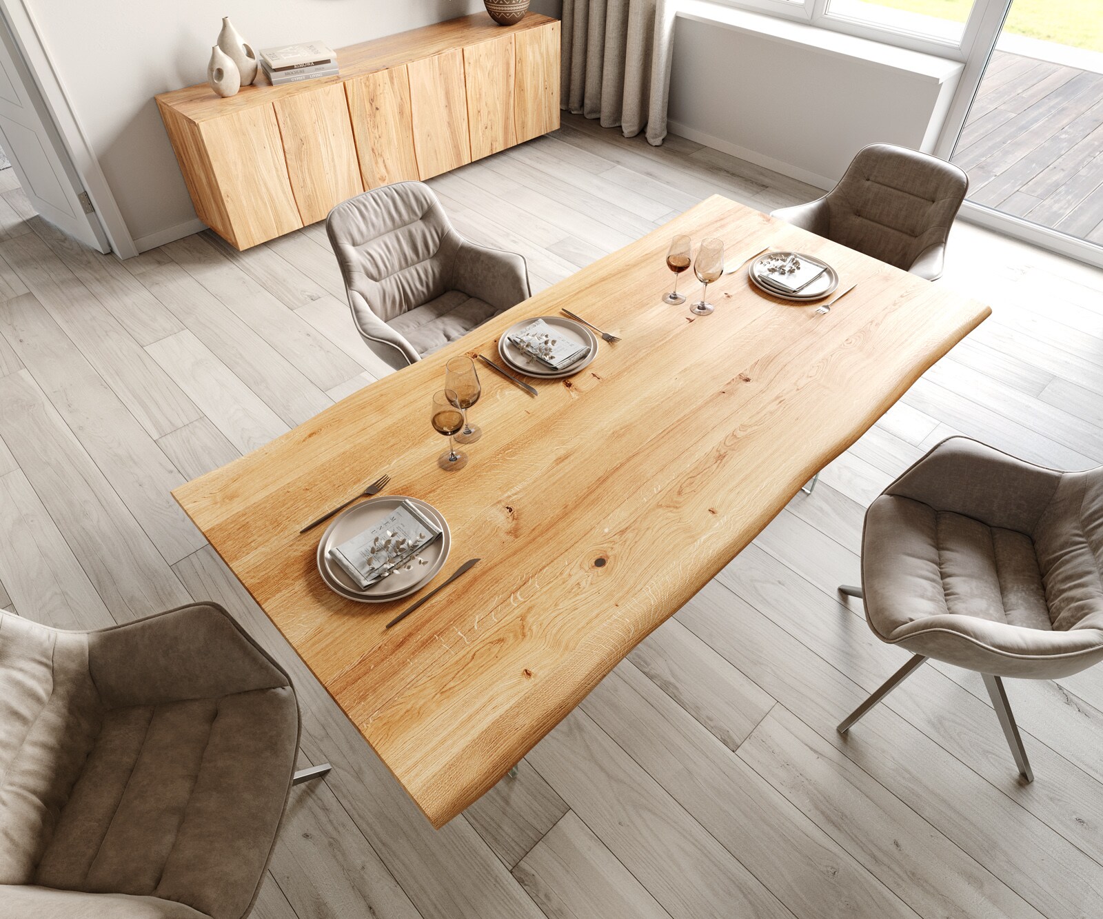 Eettafel Edge 200x100x2,5-3 eiken natuur glas Live-Edge 3