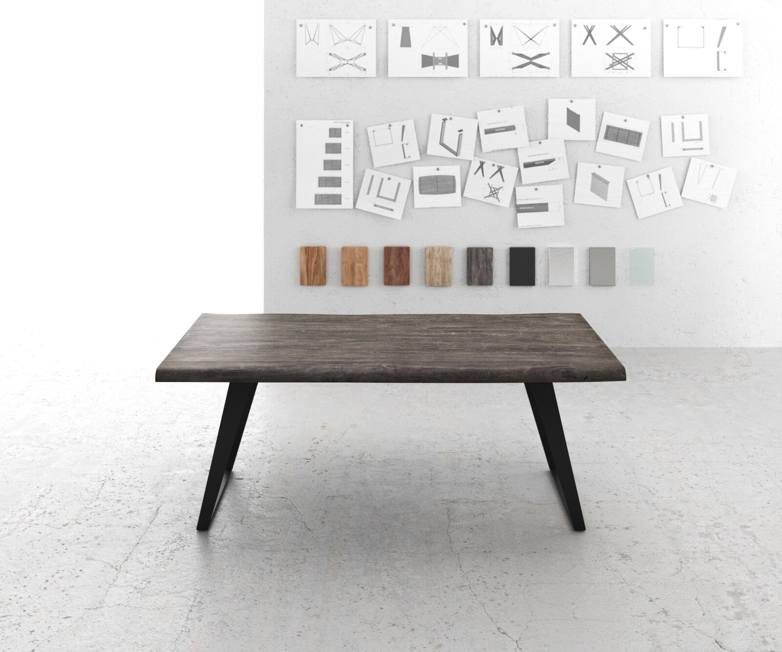 Eettafel Edge 200x100 XL acacia platina metaal schuin Live-Edge 1