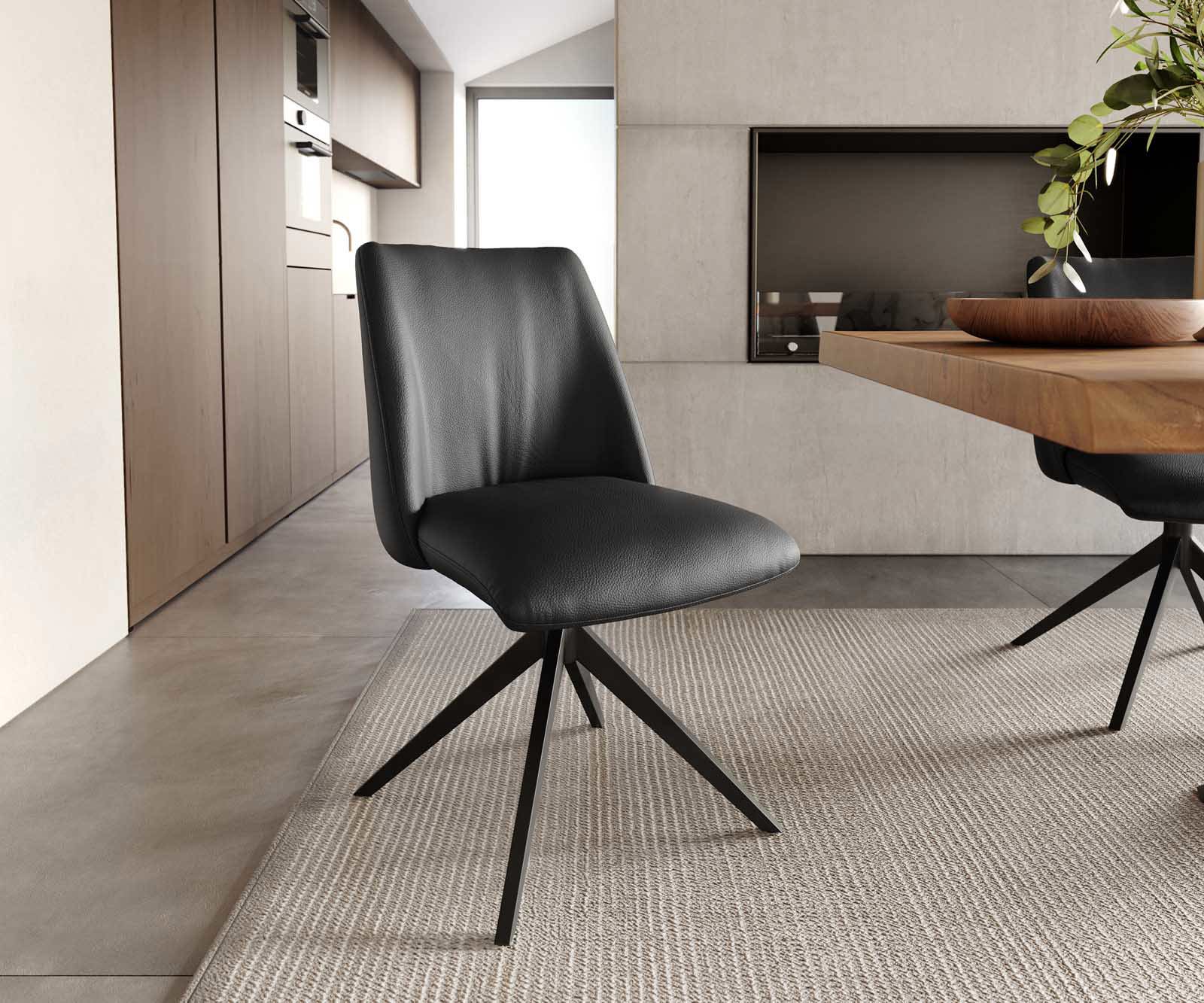 Draaistoel Elso-Flex echt leer zwart kruisframe breed zwart 360° draaibaar pocketveer kern