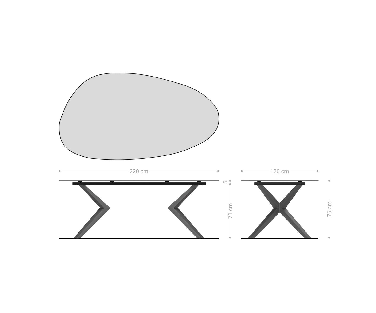 Eetkamertafel Edge ovaal 220x120 reliëfglas Rauchzwart 3D-Design Zenthara hoekig metaal effectafwerking titaan 7