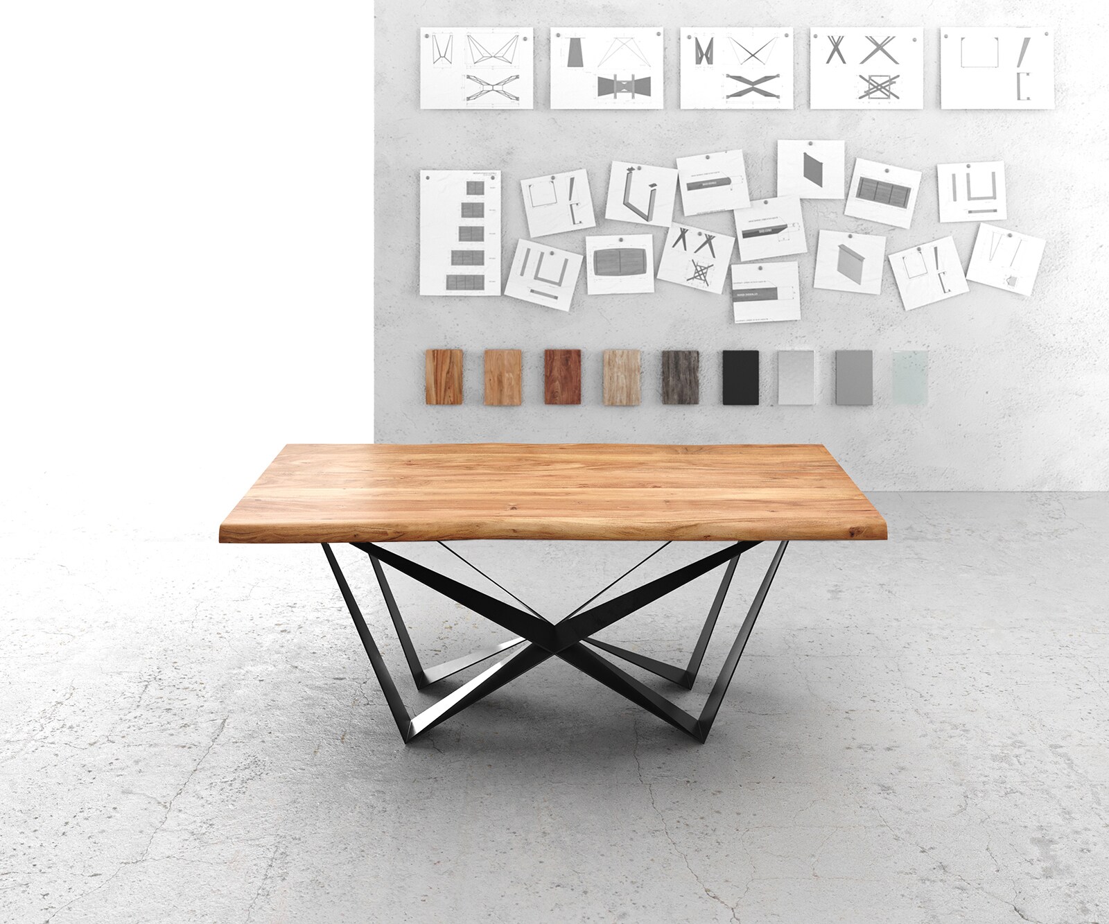 Eettafel Edge 200x100 XL acacia natuur Spider vlakstaal zwart Live-Edge 2