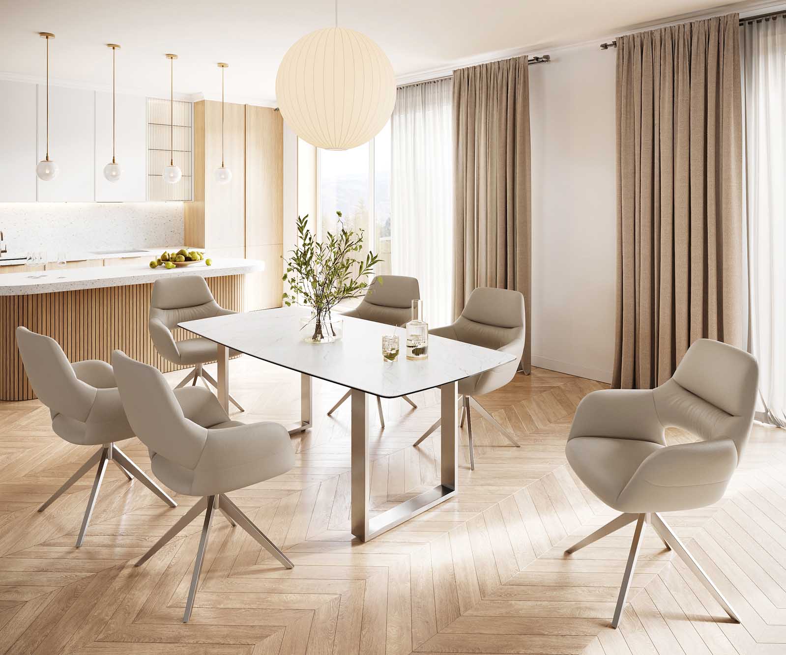 Eettafel Edge Bootsform 200x100 keramiek Laminam® Statuarietto wit roestvrij staal smal 6 Eettafel Edge Bootsform 200x100 keramiek Laminam® Statuarietto wit roestvrij staal smal 6