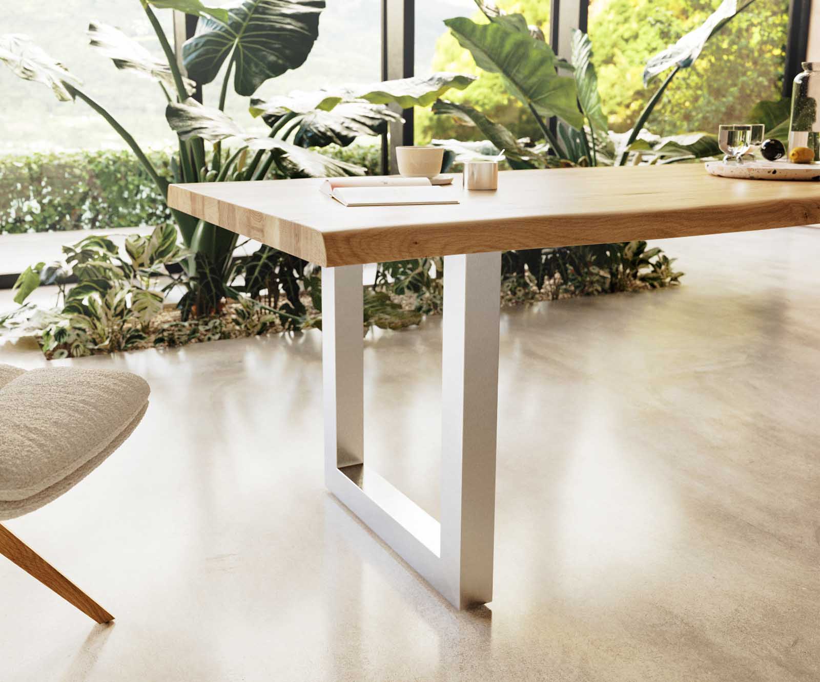 Eettafel Edge 300x100 eiken natuur roestvrij staal  breed Live-Edge 5