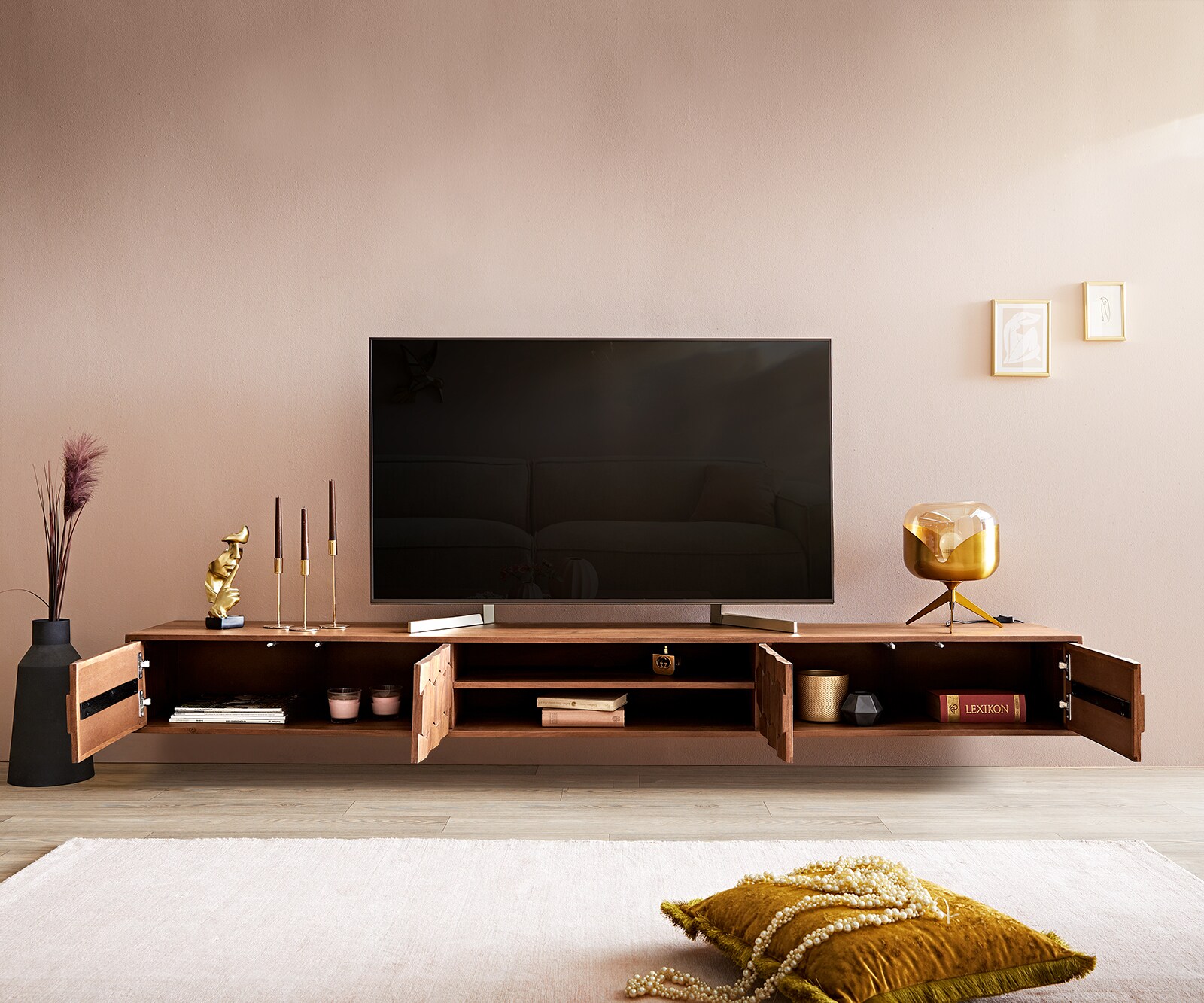 Tv-meubel Fevo 240 cm acacia bruin 4 deuren zwevend 3