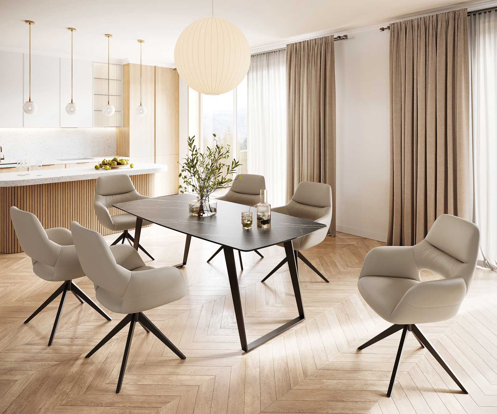 Eettafel Edge Bootsform 200x100 keramiek Laminam® Noir Desir bruin metaal schuin zwart 5