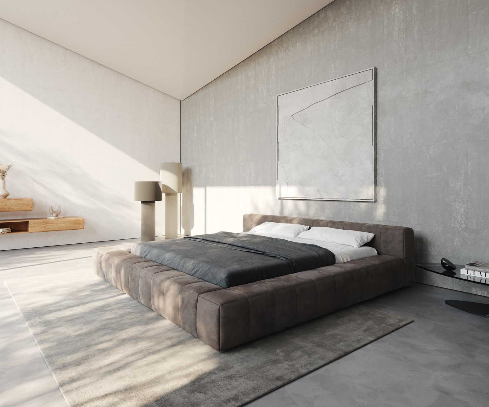 Gestoffeerd-bed Espazio 180x200 cm microvezel taupe vintage met opbergruimte