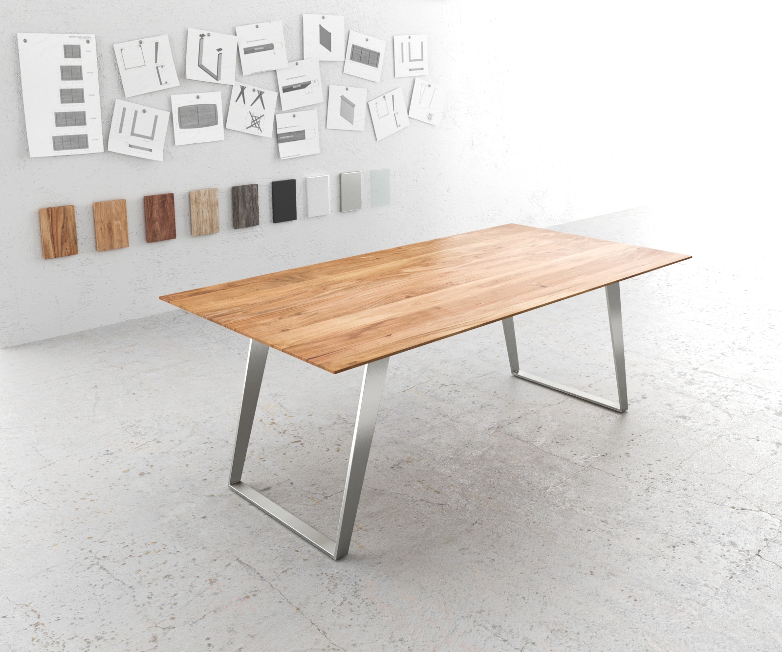 Eettafel Edge 200x100 acacia natuur roestvrijstaal schuin Zwitserse rand Eettafel Edge 200x100 acacia natuur roestvrijstaal schuin Zwitserse rand