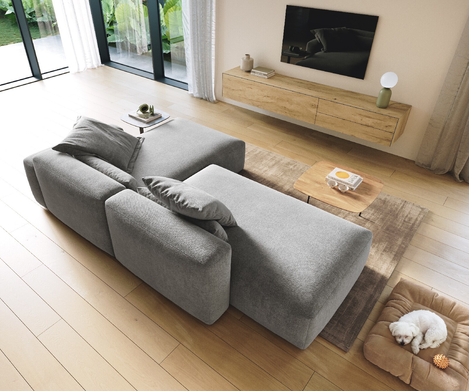 Hoekbank Freestyle Pure 310x200 cm Structuurstof zacht grijs 3