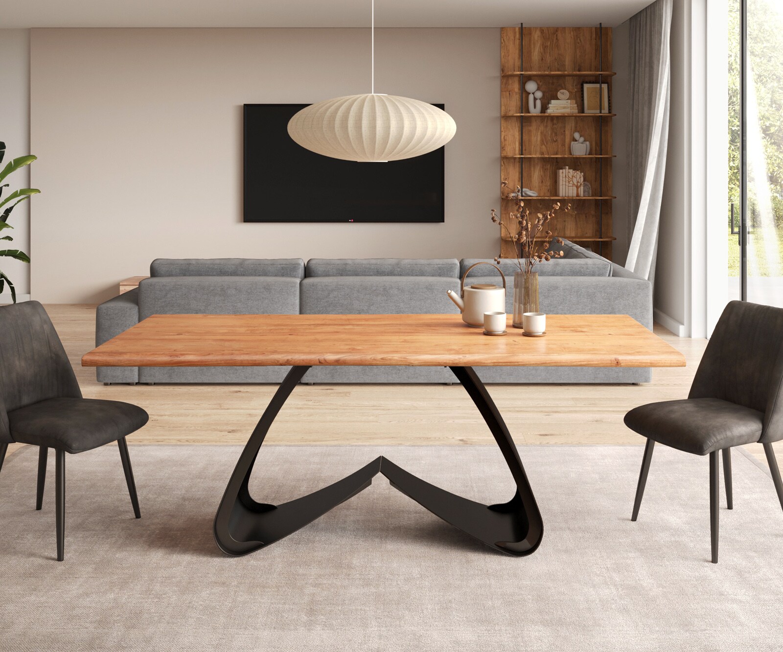 Eetkamertafel Edge 200x100 acacia natuurW-frame metaal zwart Live-Edge 2
