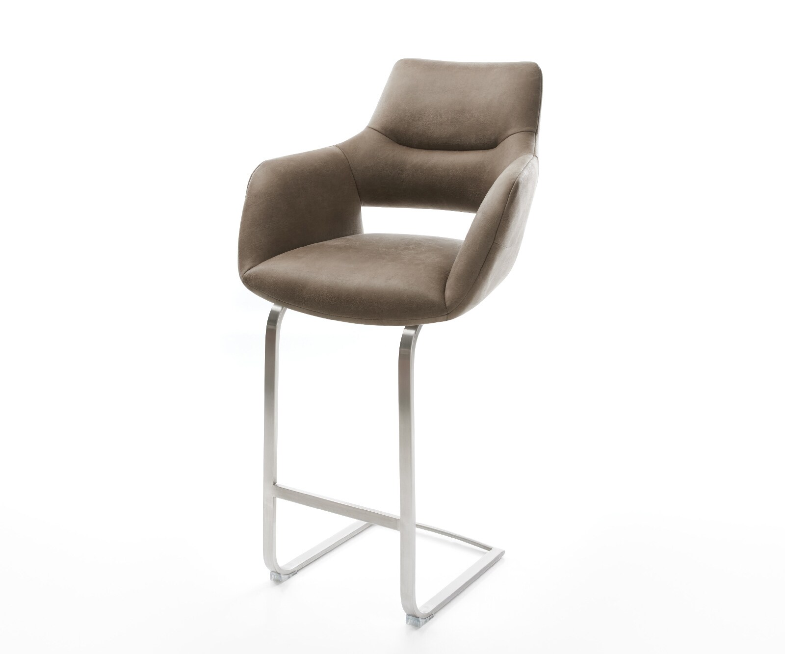 Barstoel Yago-Flex Microvezel Taupe Vintage Vrijkantelframe plat roestvrij staal Zilver Pocketvering 1