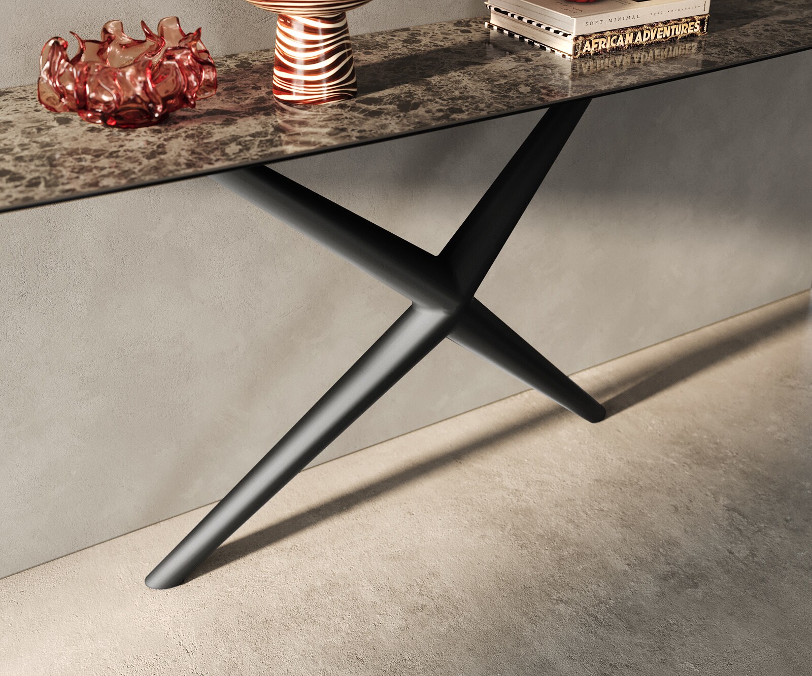 Consoletafel Edge Bootvorm 180x40 cm Keramiek Emperador Extra Lucidato Dunkelbraun Estelo Metaal Zwart 6