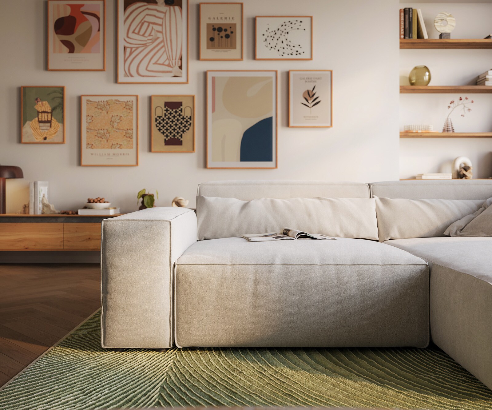 Hoekbank Sirpio XL 270x170 cm Zachte structuurstof Beige Chaise longue variabel 5