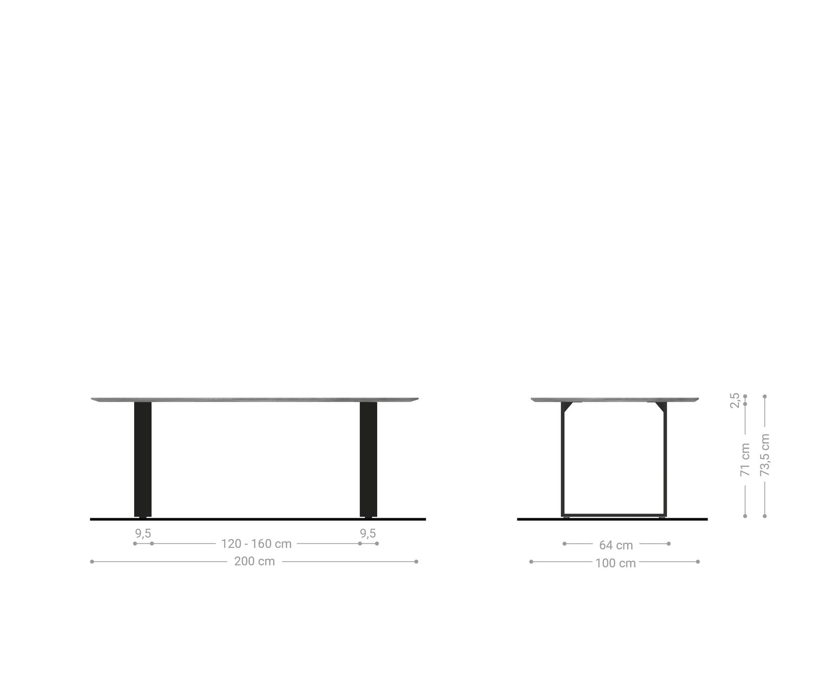 Eettafel Edge Boot 200x100 acacia natuur edelstaal smal Zwitserse rand 5