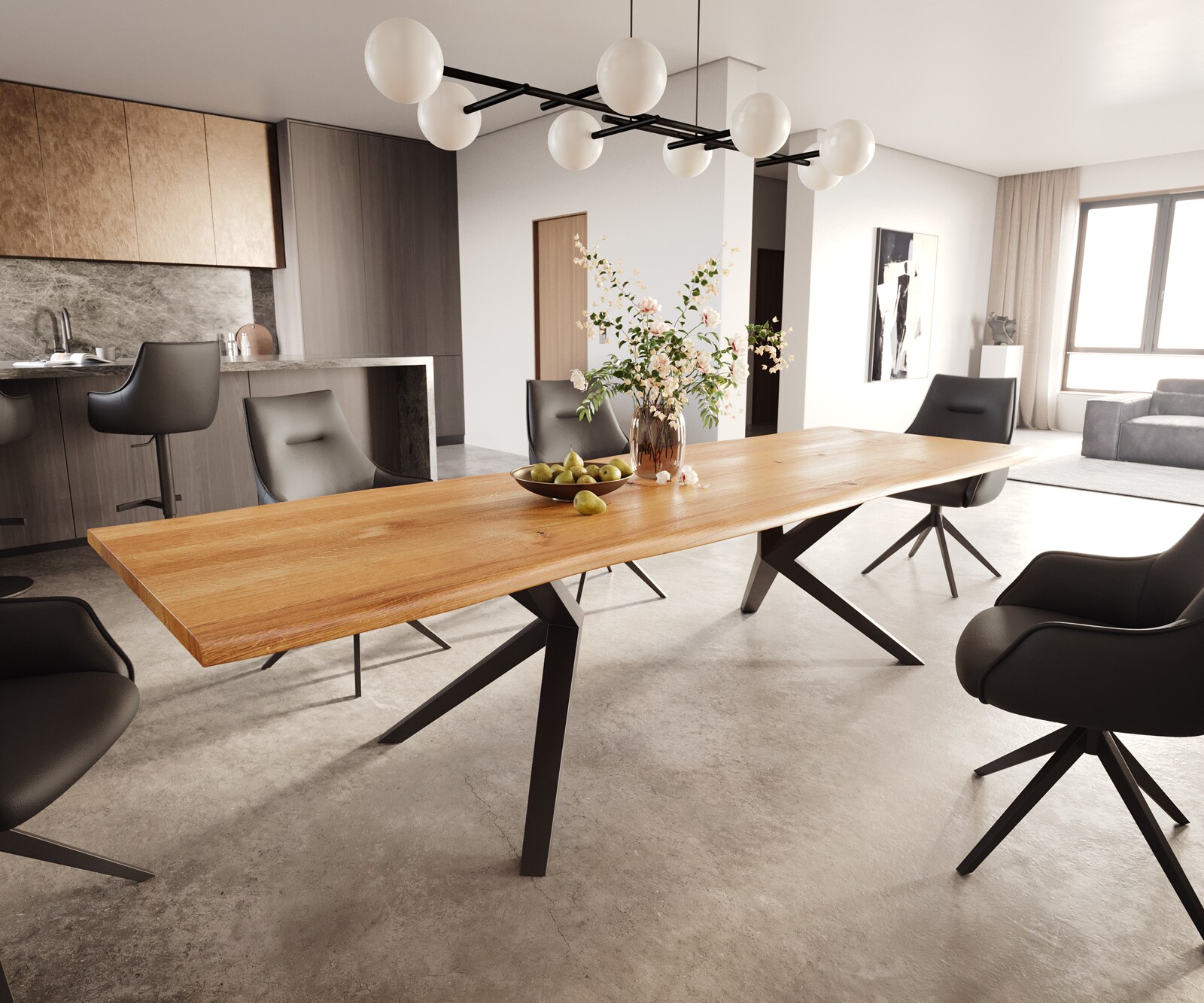 Eettafel Edge 300x100x4 eiken natuur Zenthara kantig metaal zwart Live-Edge