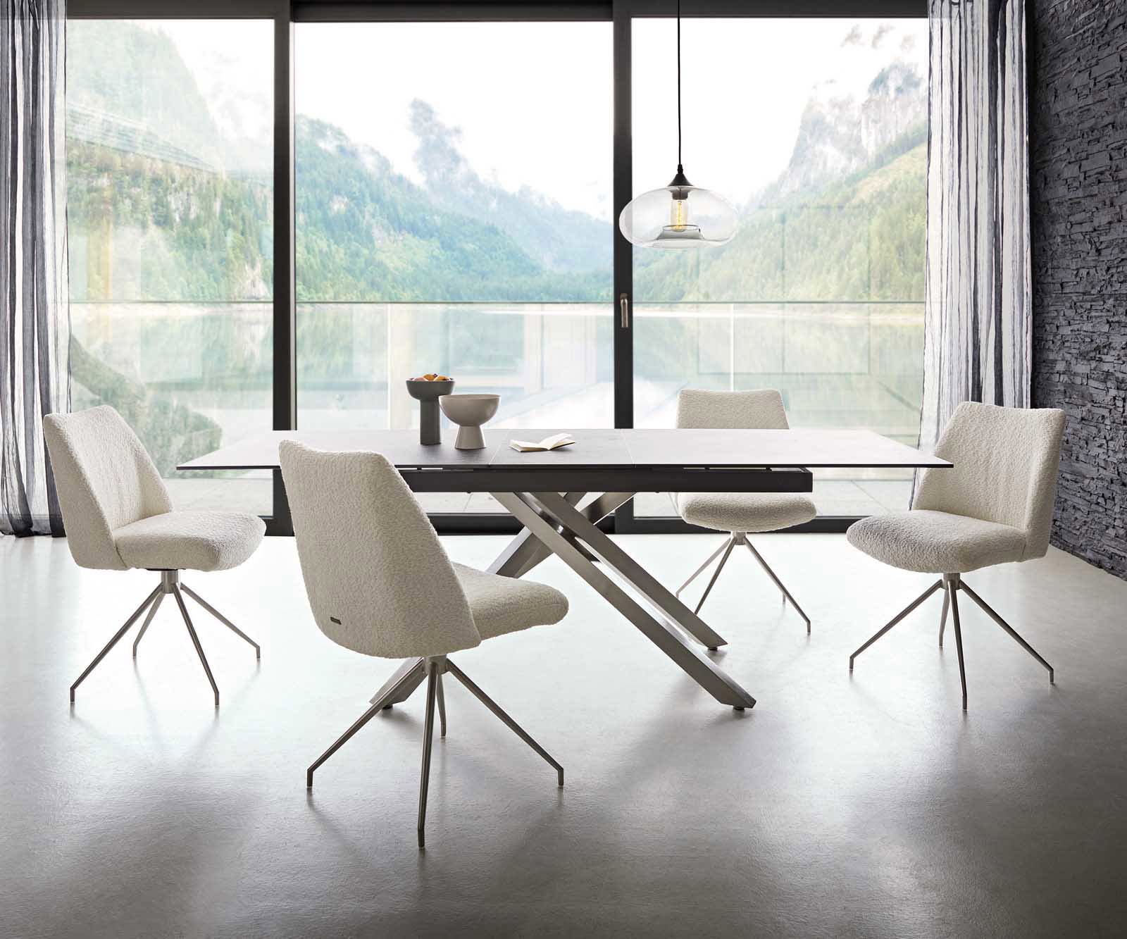 Draaistoel Elso-Flex bouclé wit kruisframe conisch roestvrij staal 180° draaibaar pocketveer kern 5 Draaistoel Elso-Flex bouclé wit kruisframe conisch roestvrij staal 180° draaibaar pocketveer kern 5