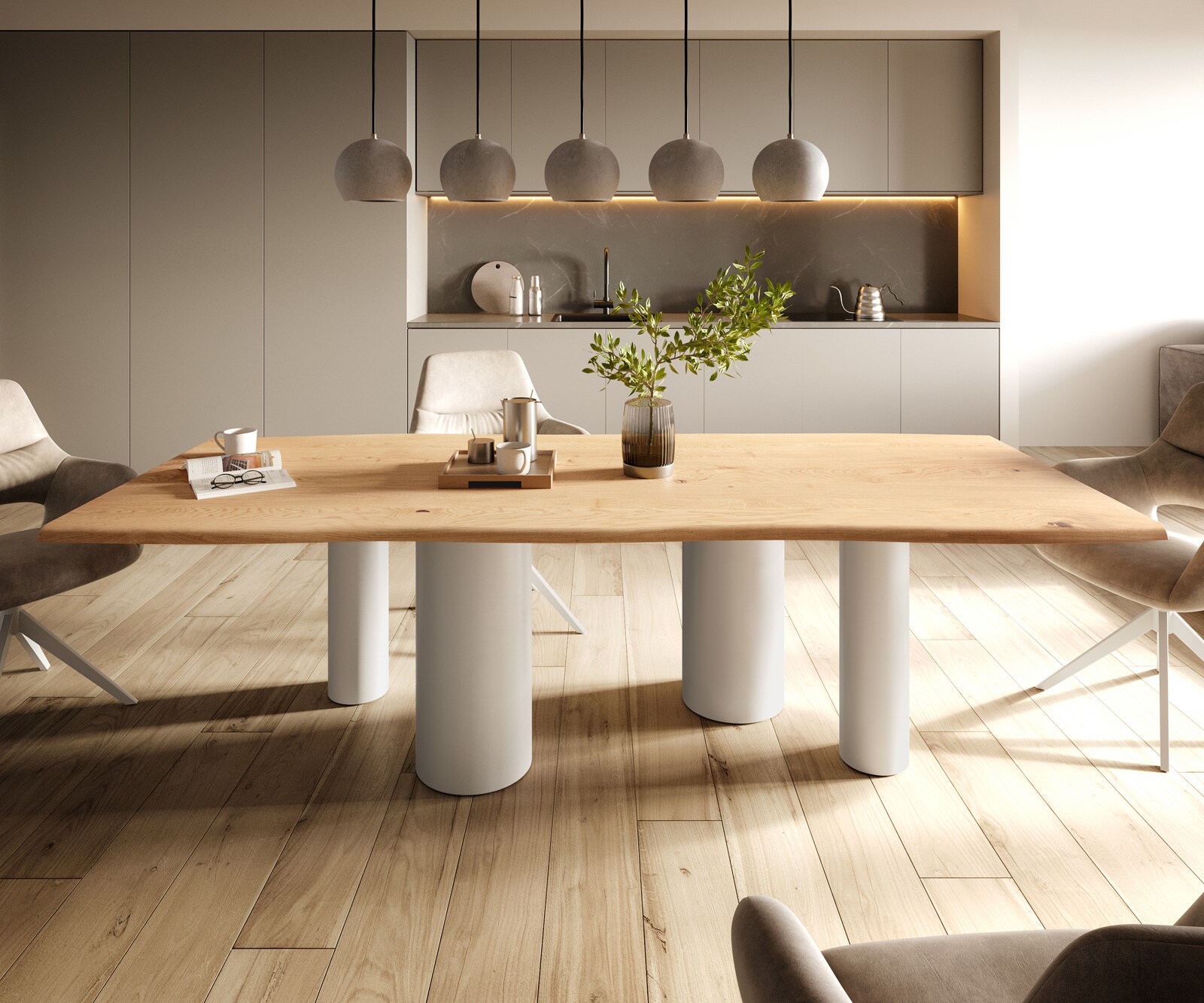 Eetkamertafel Edge 260x100x2,5-3 eiken natuur Pilier metaal wit Live-Edge 2