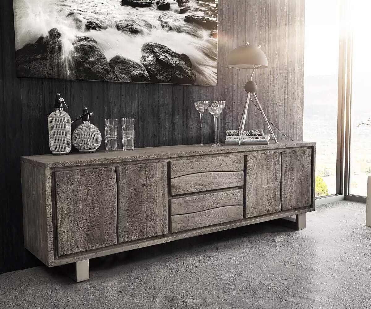  TV-tafel Live-Edge acacia 4-deurs boomrand Lowboard 1