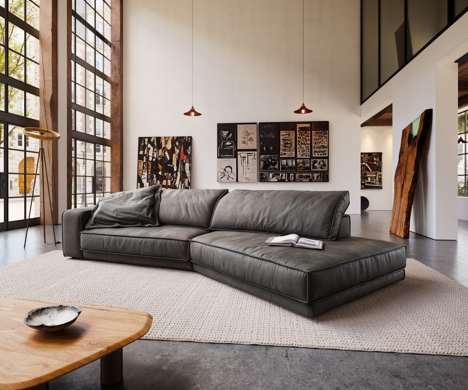 Big-sofa Snoosh 400x150 cm Microvezel zwart Vintage Recamiere rechts