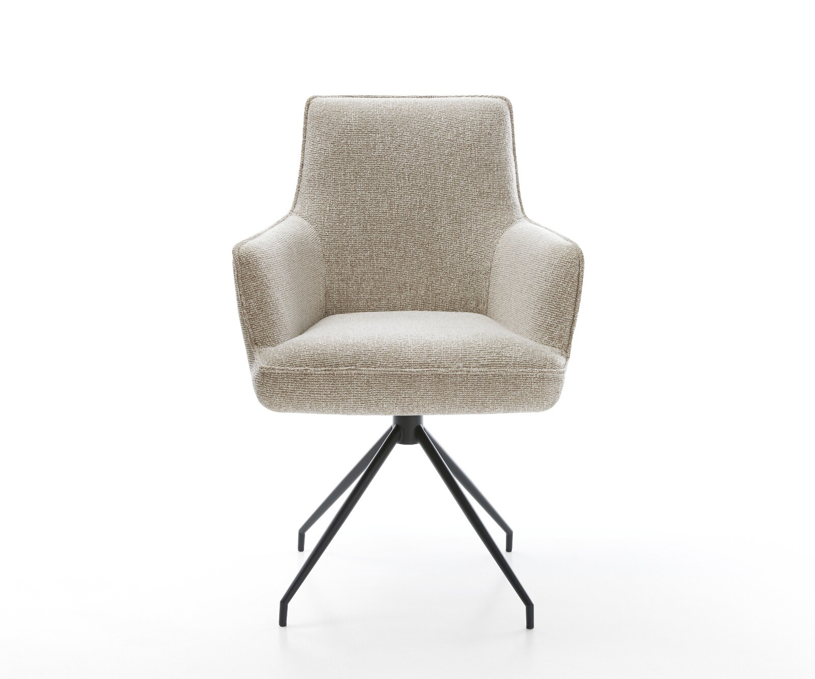 Eetkamerstoel Heira-Flex met armleuning geweven stof beige kruisframe conisch zwart pocketveer kern 1