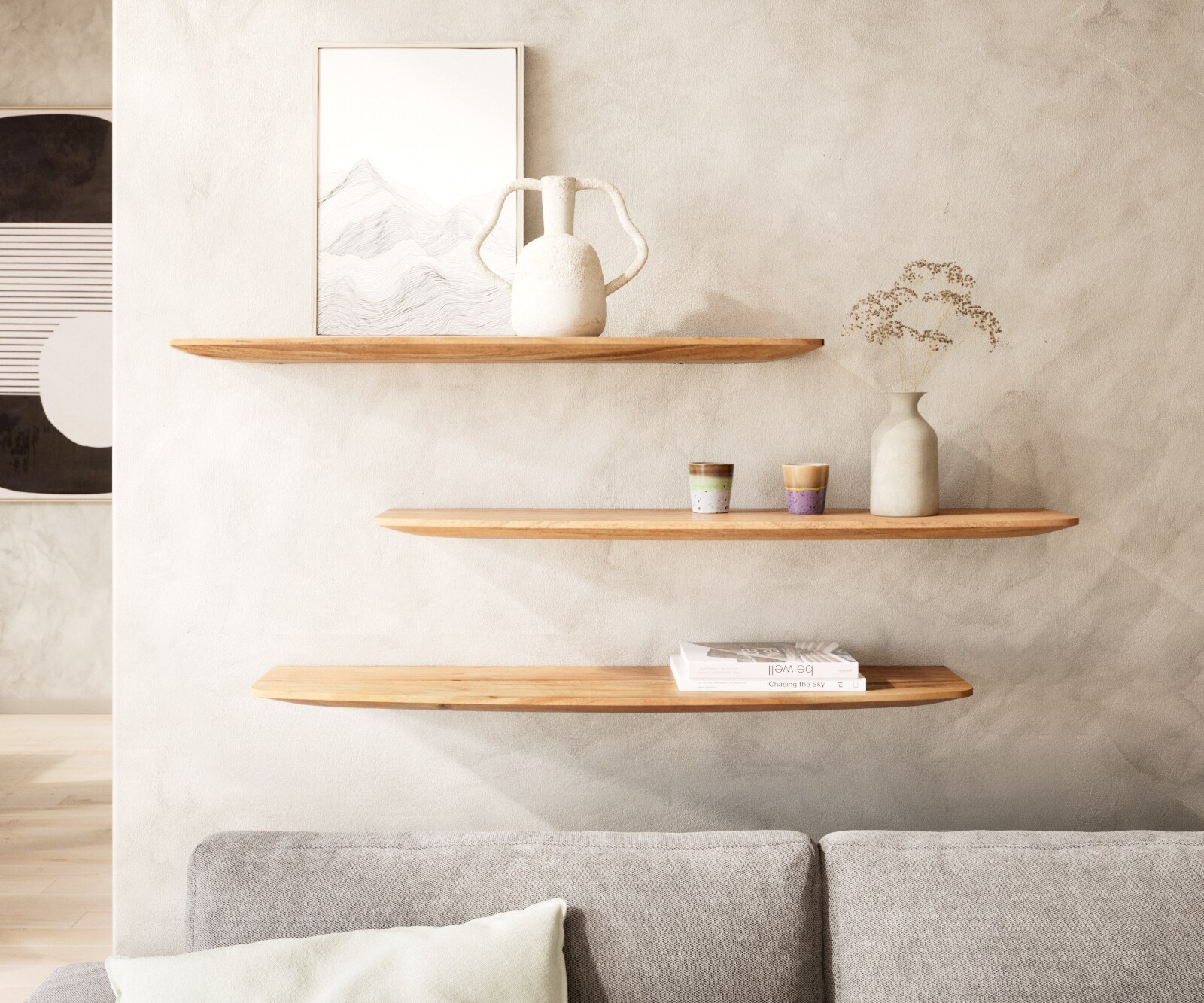 Wandplank 100 cm natuur acacia Zwitserse rand massief 5