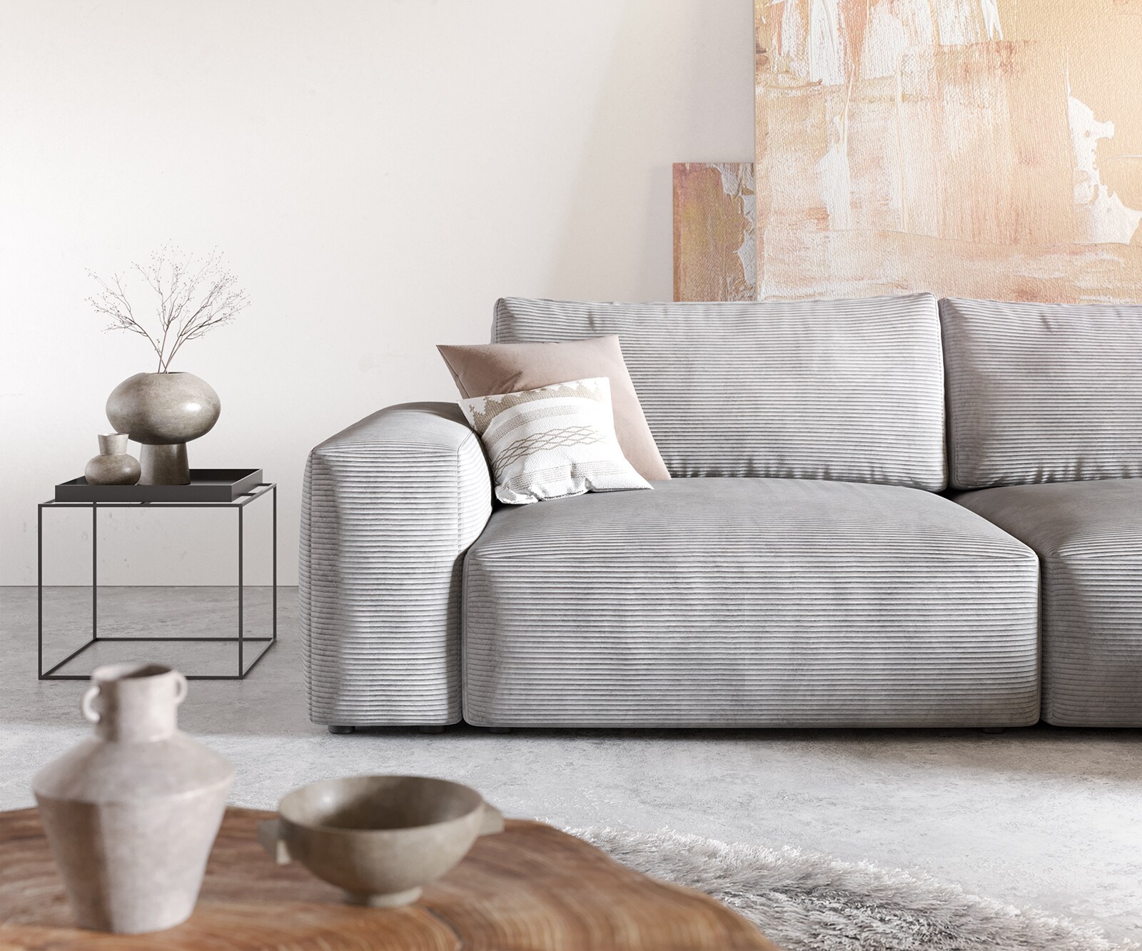 Hoekbank Lanzo XL 380x180 cm Koord Zilver Grijs Recamiere variabel 5