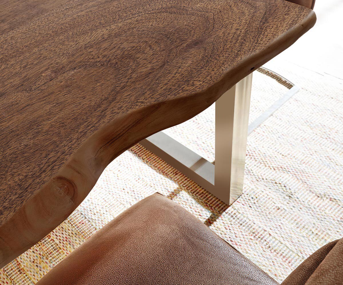Eettafel Edge 300x100 XL acacia bruin roestvrijstaal breed Live-Edge 4