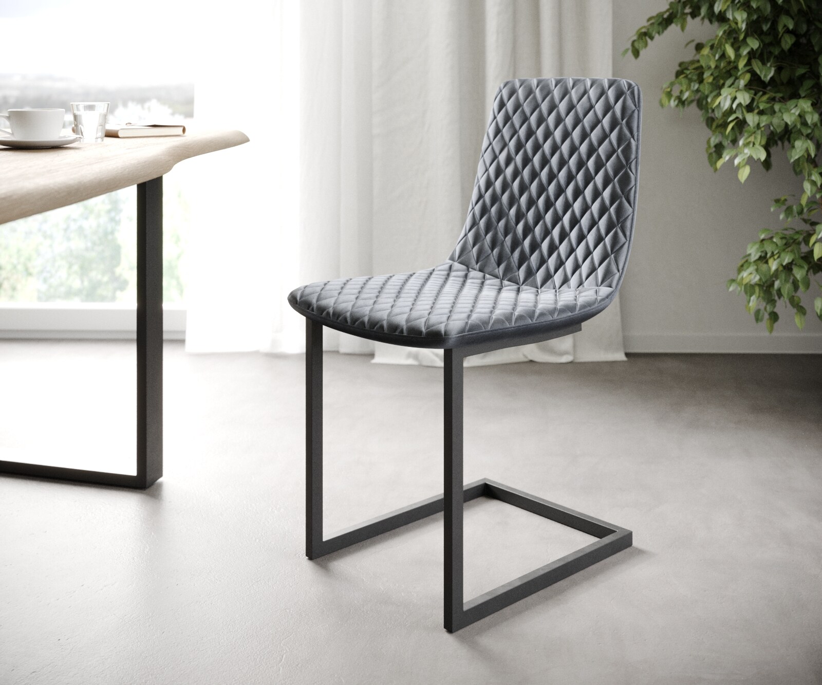 Set-van-4-Eetkamerstoel Novi-Adesso grijs fluweel sledemodel