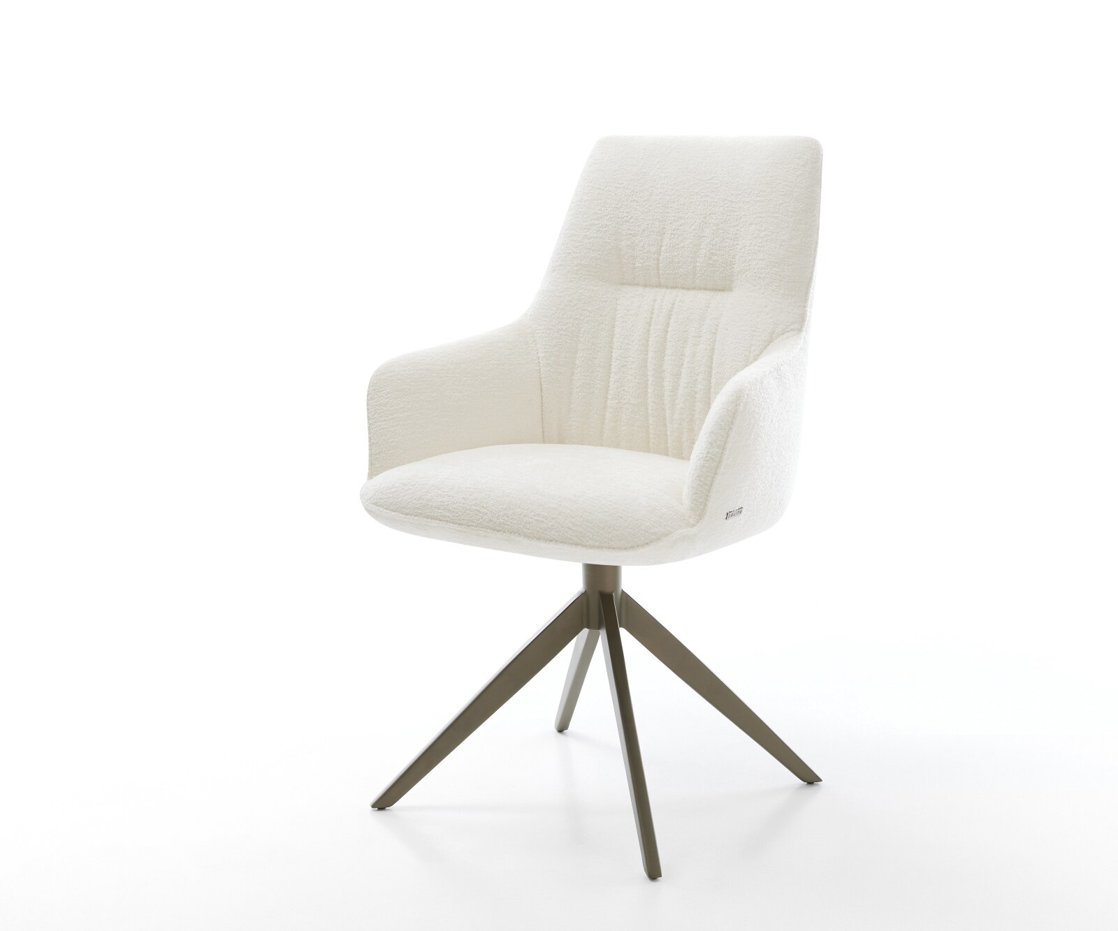 Draaistoel Zelia-Flex met armleuning bouclé zacht beige kruisframe breed afwerking met titanium 360° draaibaar rocker-functie pocketveer kern
