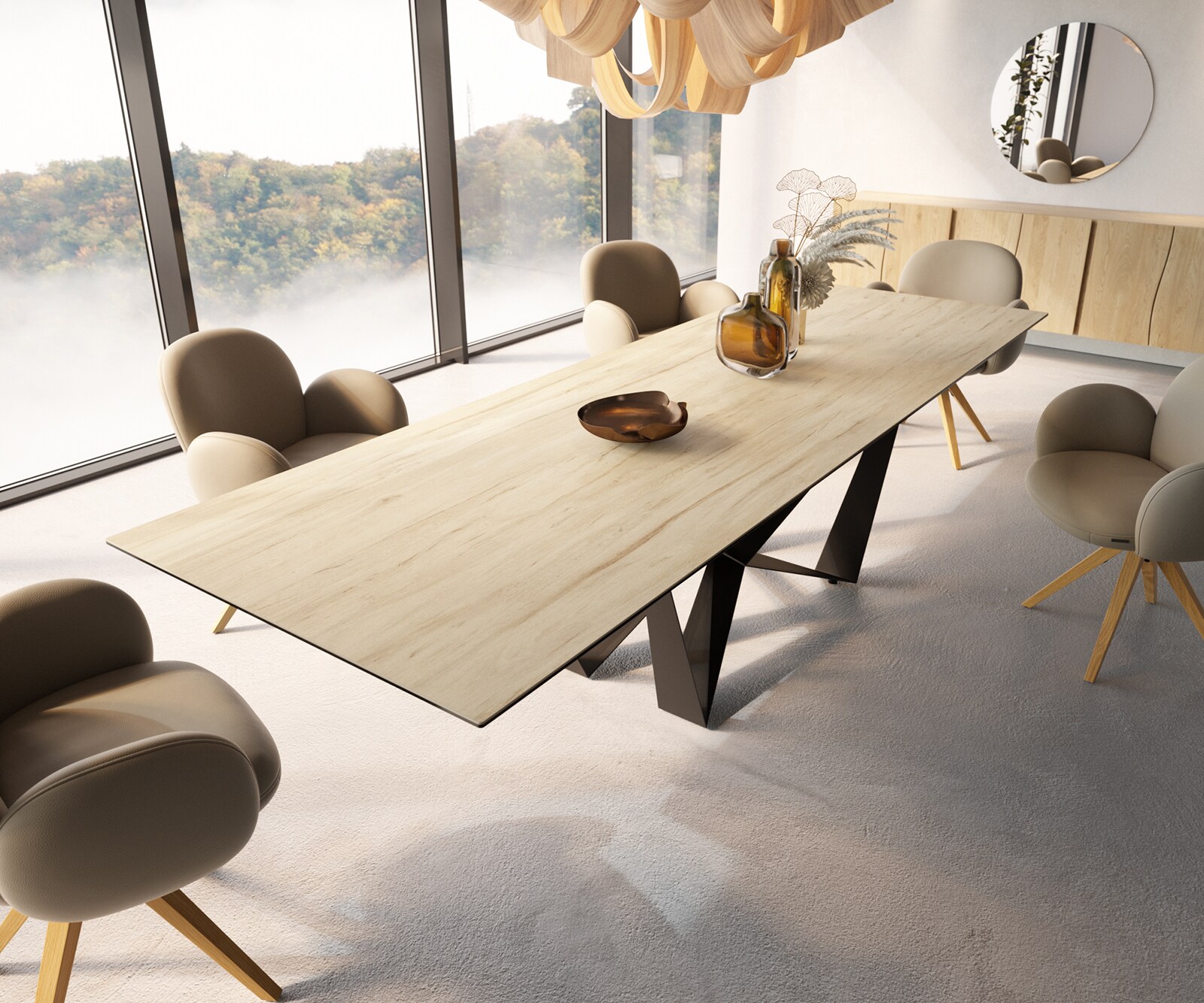 Eetkamertafel Edge 300x100 keramiek Laminam® Sabbia eiken kleur spider vlak staal zwart 3
