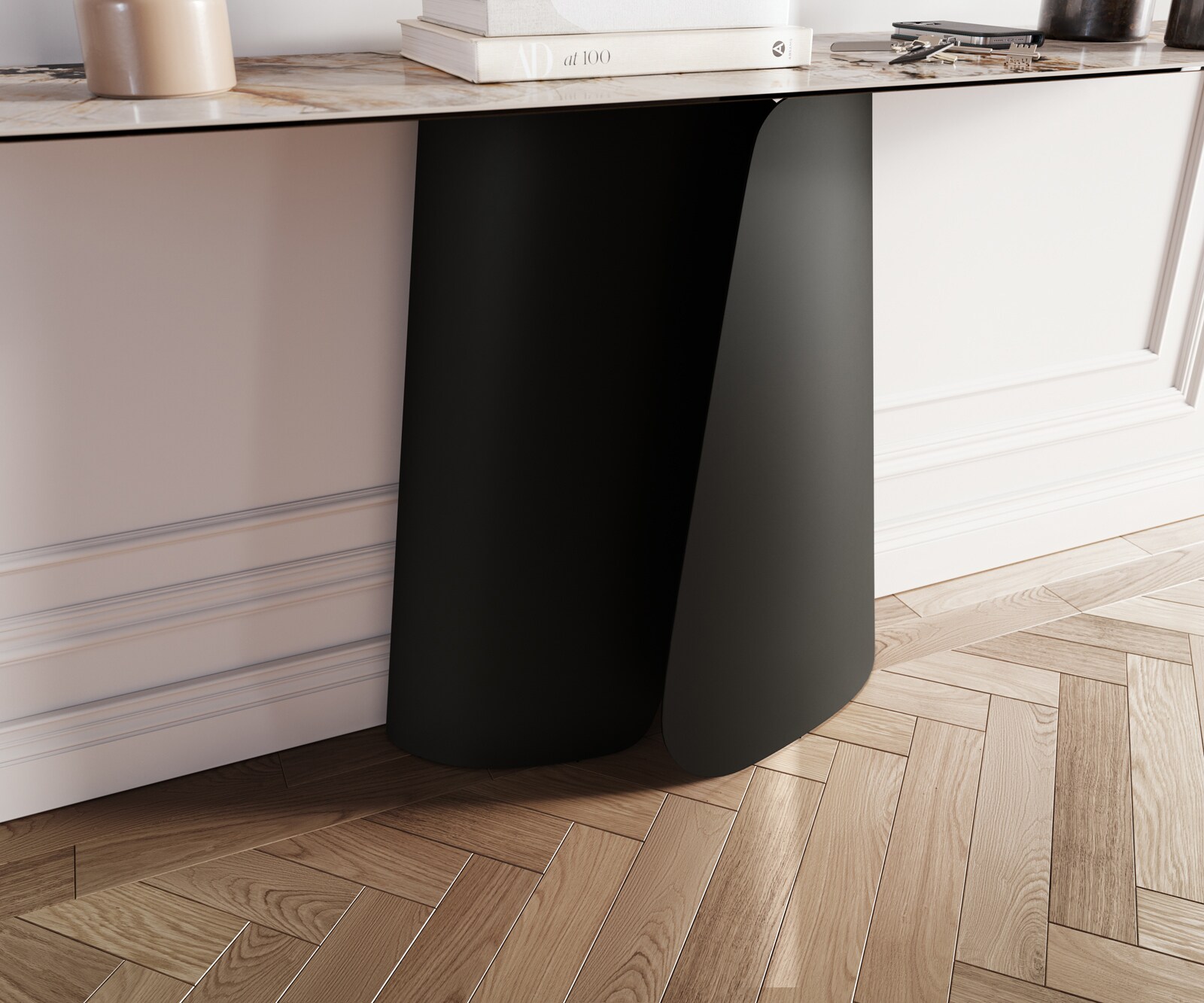 Consoletafel Edge Bootvorm 180x40 cm Keramiek Patagonia Poliert Livos Metaal Zwart 6