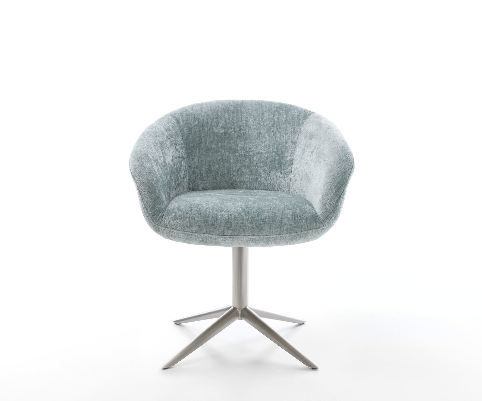 Draaistoel Vinka-Flex met armleuning chenille pastelblauw kruispoot roestvrij staal 360° draaibaar rocker-functie pocketveer kern 2