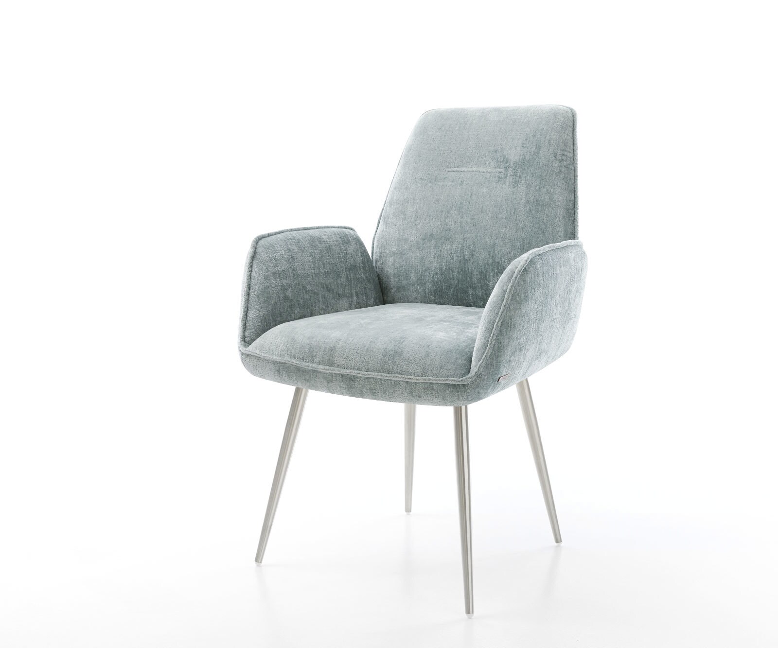 Eetkamerstoel Zoa-Flex chenille pastelblauw 4-poot conisch roestvrij staal pocketveer kern