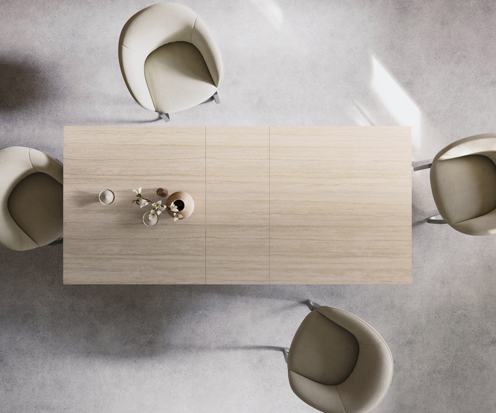 Eettafel Edge 180-220x90 keramiek  Laminam® Travertino Bianco Creme-wit Spider vlak staal RVS uitrekbaar 6