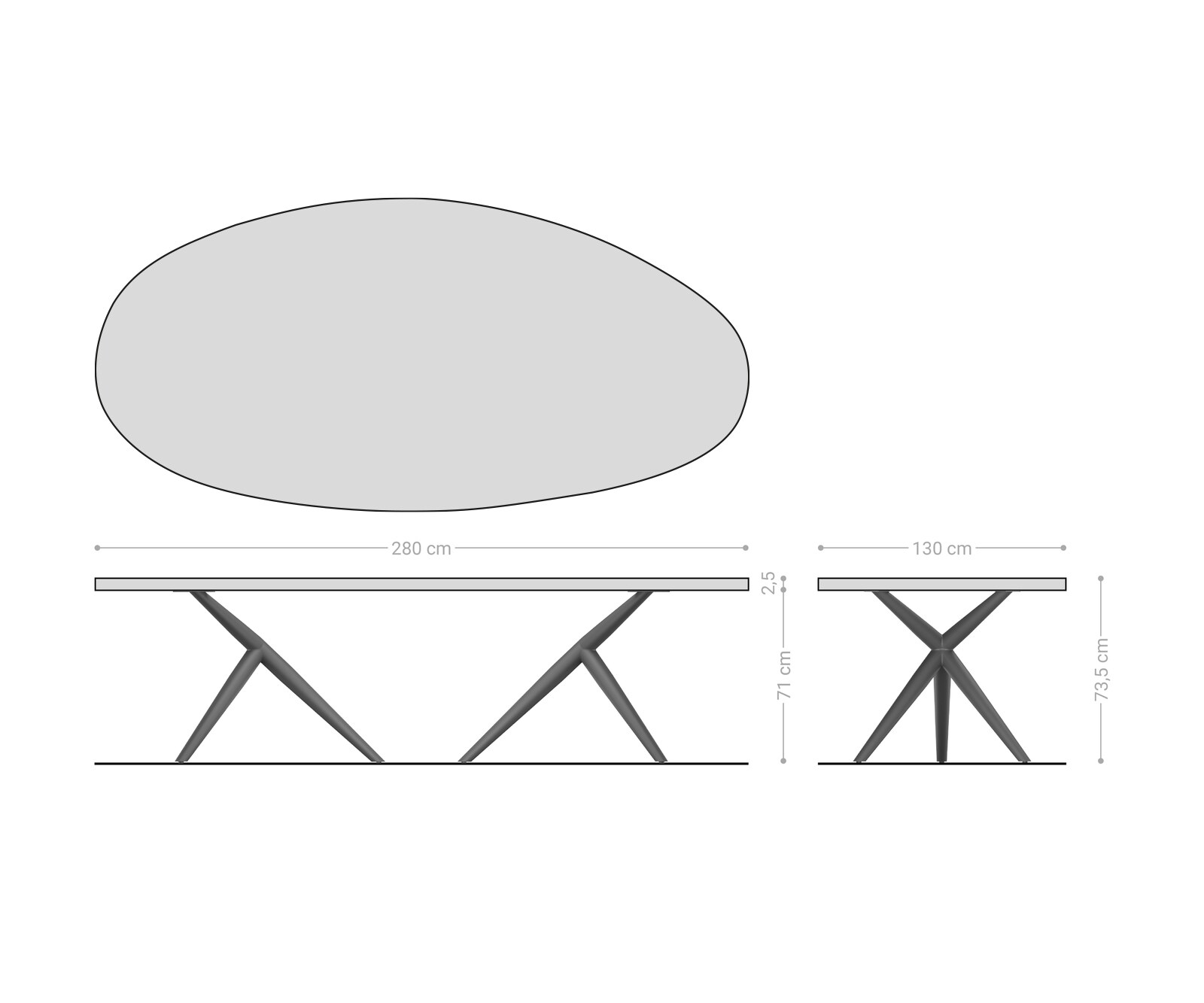 Eettafel Edge Oval 280x130x2,5 eiken natuur Estelar rond RVS Flow-Edge 5