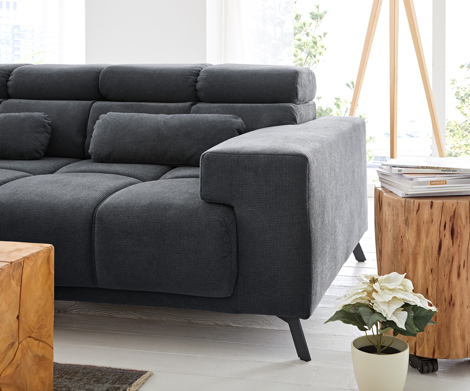 Hoekbank Ordino 285x200 microvezel zwart voetenbank links elektrische zitdiepteverstelling 9