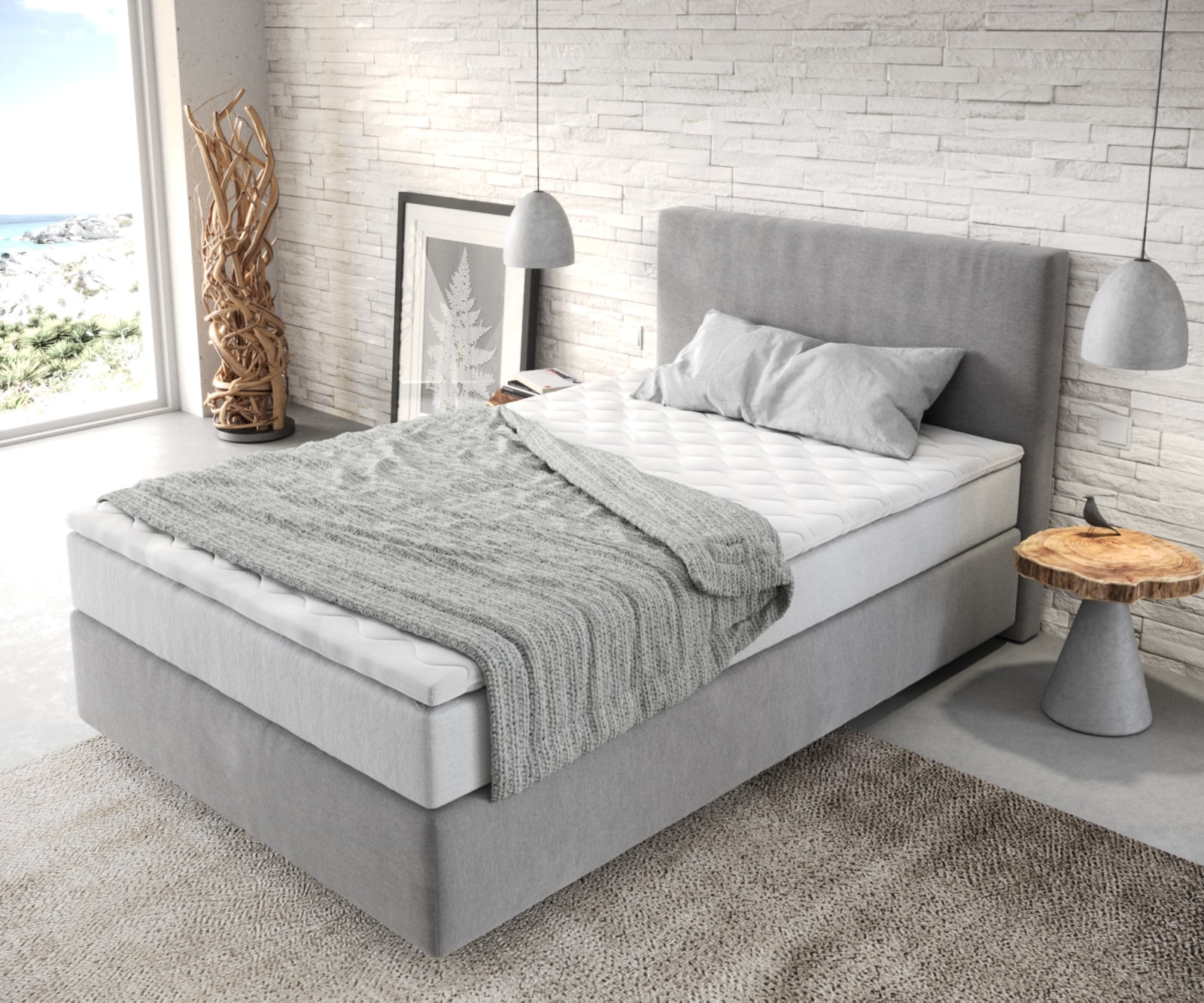 Boxspringbed Dream-Well 120x200 cm Microvezel Grijs met TFK Matras en Visco Topper 3 Boxspringbed Dream-Well 120x200 cm Microvezel Grijs met TFK Matras en Visco Topper 3