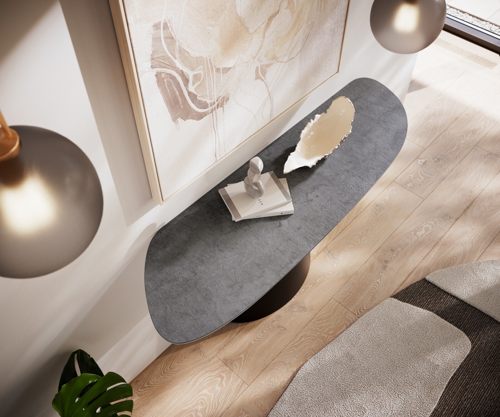 Consoletafel Edge Organisch 140x40 cm Keramiek Beton Grijs Conos Metaal Zwart 4