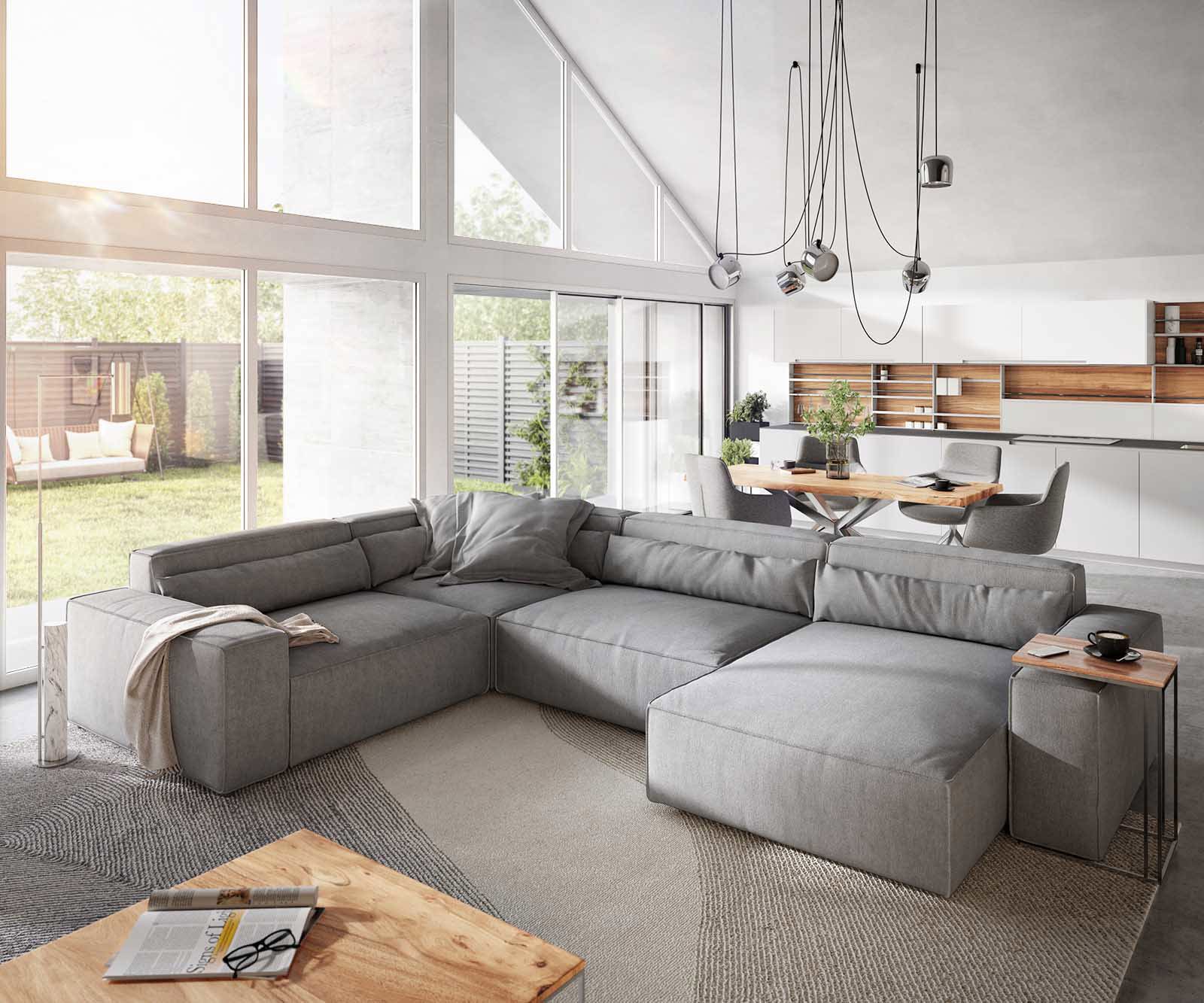 Woonkamerlandschap Sirpio XL 360x260 cm microvezel grijs recamiere variabele 1