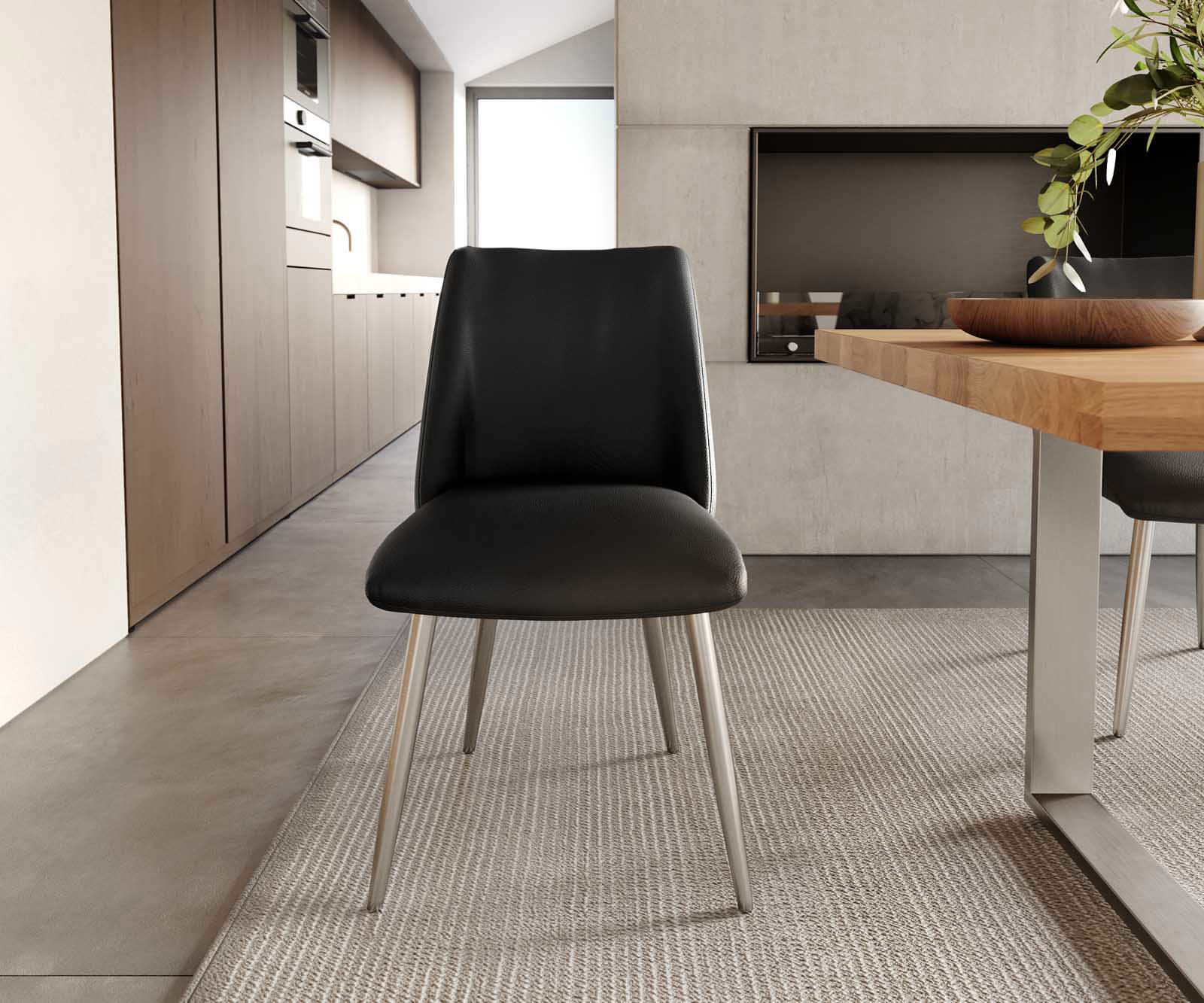 Eetkamerstoel Elso-Flex echt leer zwart 4-poot conisch roestvrij staal pocketveer kern 1 Eetkamerstoel Elso-Flex echt leer zwart 4-poot conisch roestvrij staal pocketveer kern 1