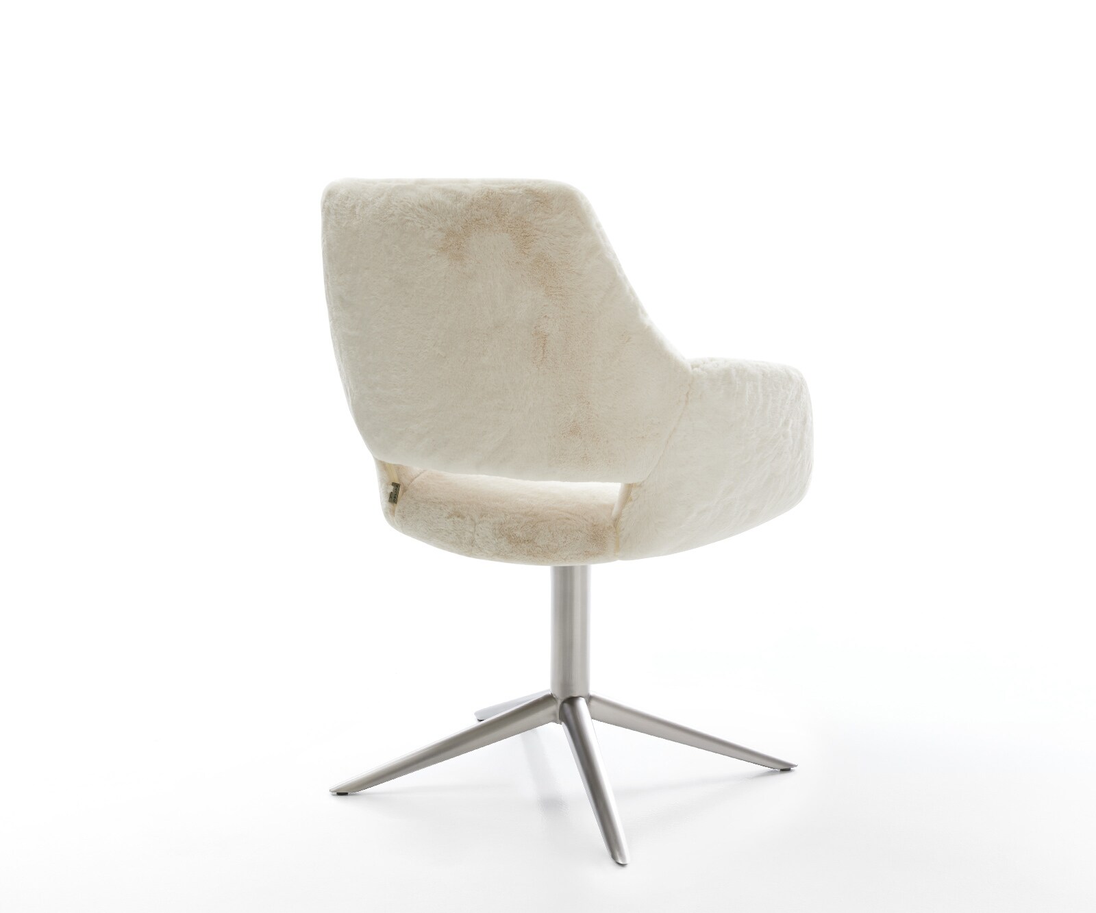 Draaistoel Yago-Flex met armleuning pluchen crème-wit kruispoot roestvrij staal 360° draaibaar rocker-functie pocketveer kern 5