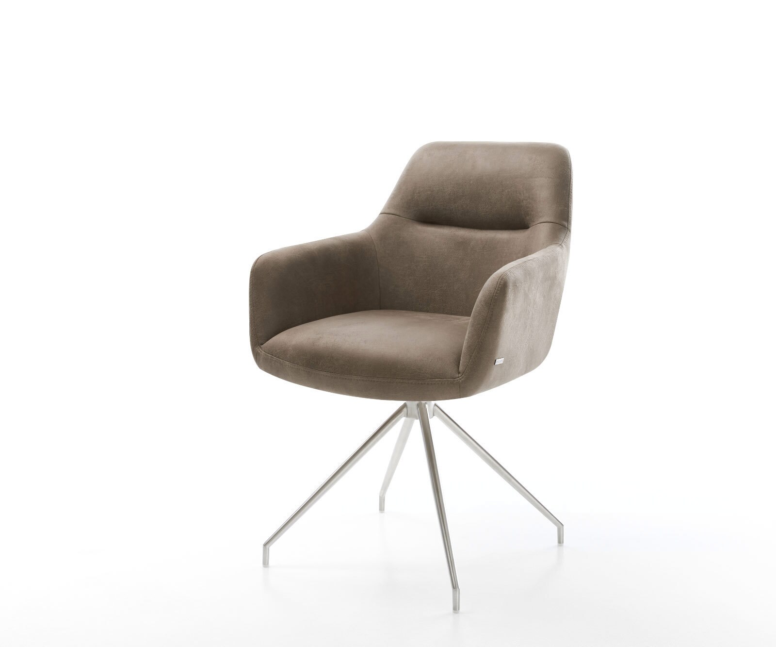 Eetkamerstoel Pejo-Flex microvelours taupe vintage kruisframe conisch roestvrij staal pocketveer kern