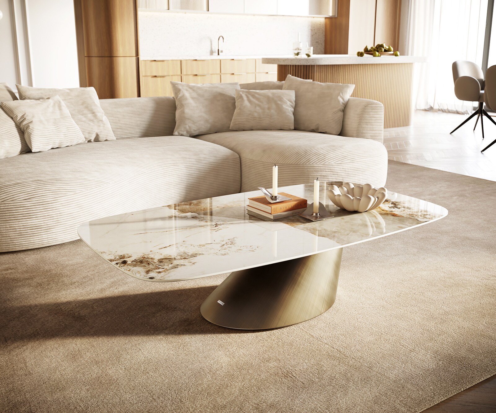 Salontafel Edge Boot 140x80 cm keramiek Minas Melange Conis metallic goud 1