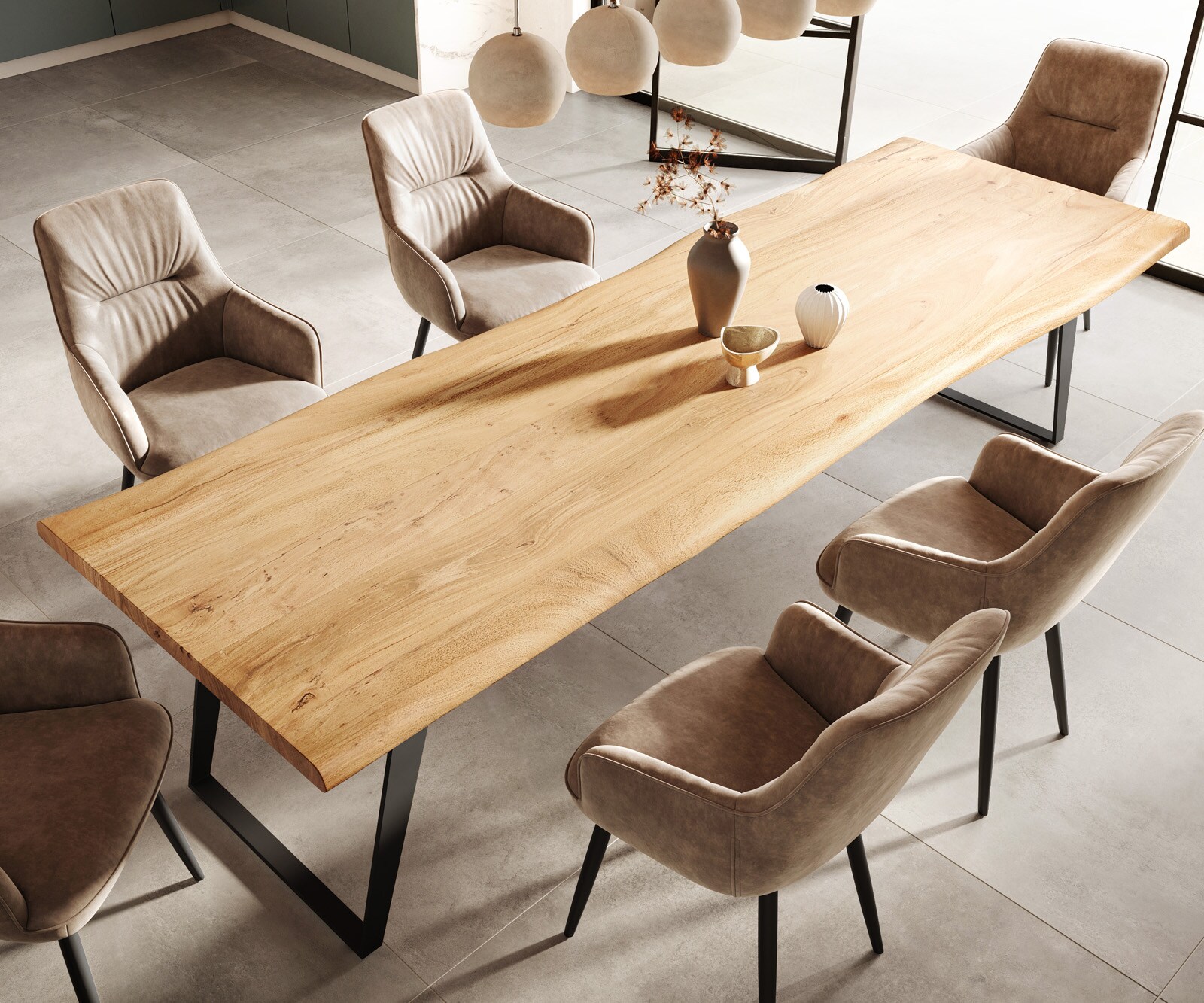Eettafel Edge 300x100 XL acacia natuur metaal schuin Live-Edge 4