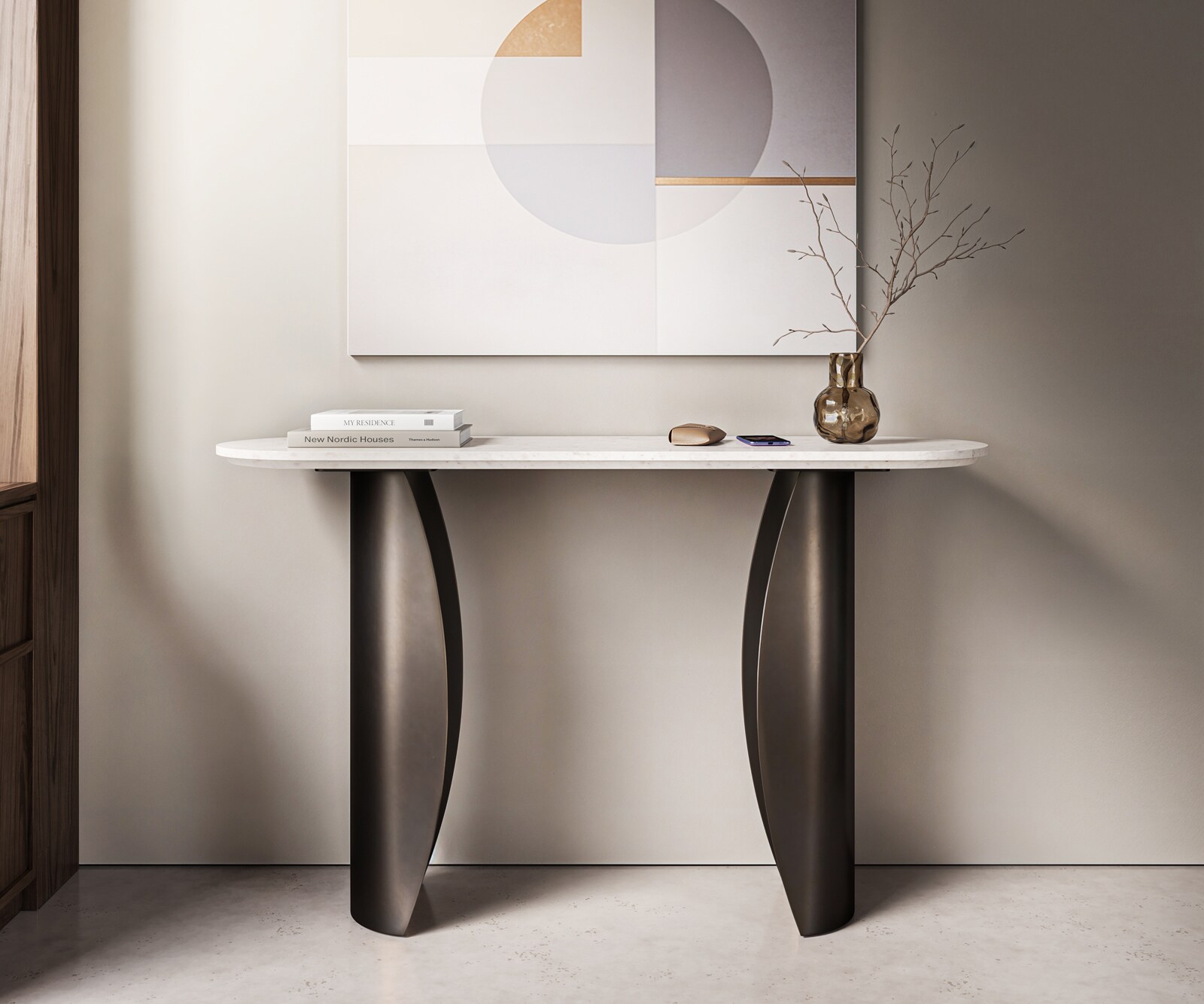 Consoletafel Solena 135x40 cm marmer wit metaal zwart antiek 1
