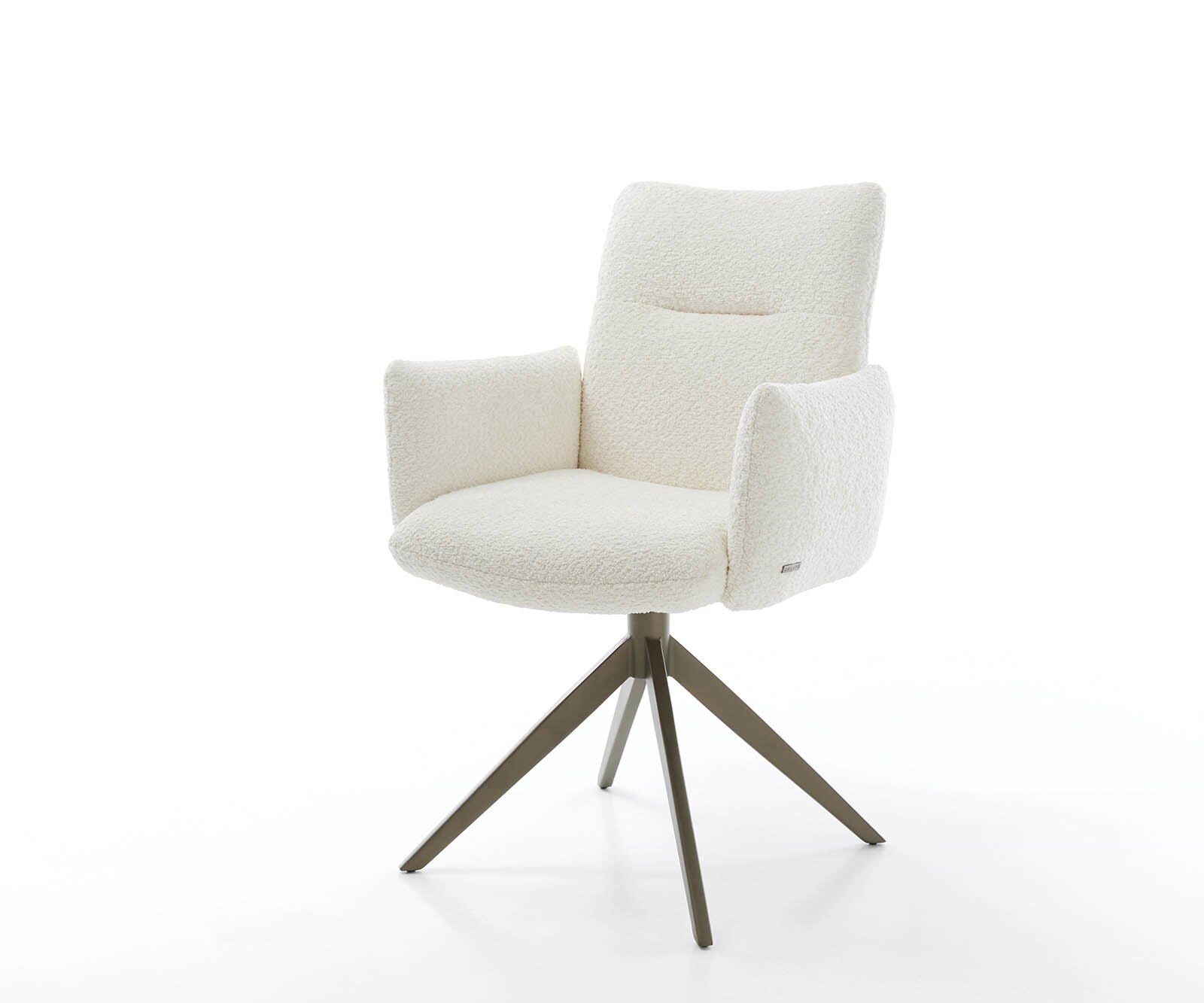 Draaistoel Jova-Flex met armleuning bouclé wit kruisframe breed afwerking met titanium 360° draaibaar pocketveer kern