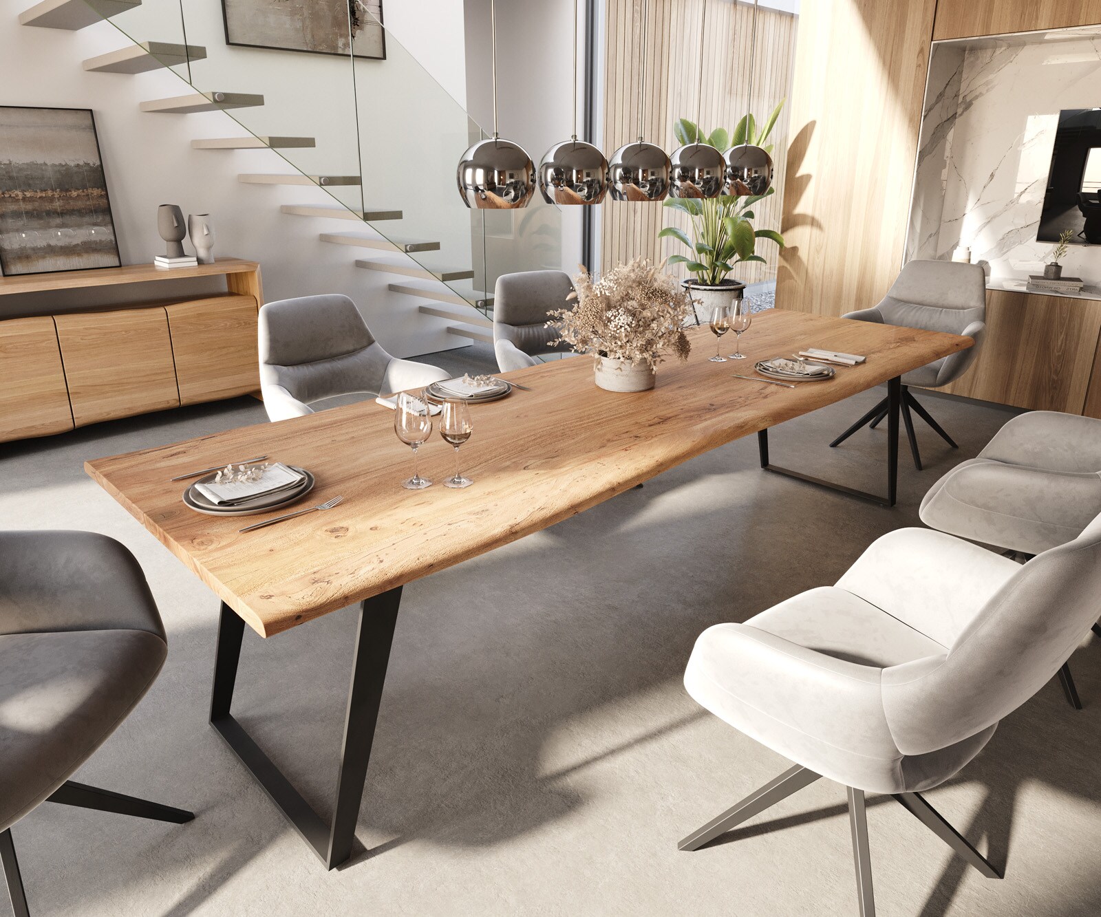 Eettafel Edge 300x100 acacia natuur metaal schuin Live-Edge 1