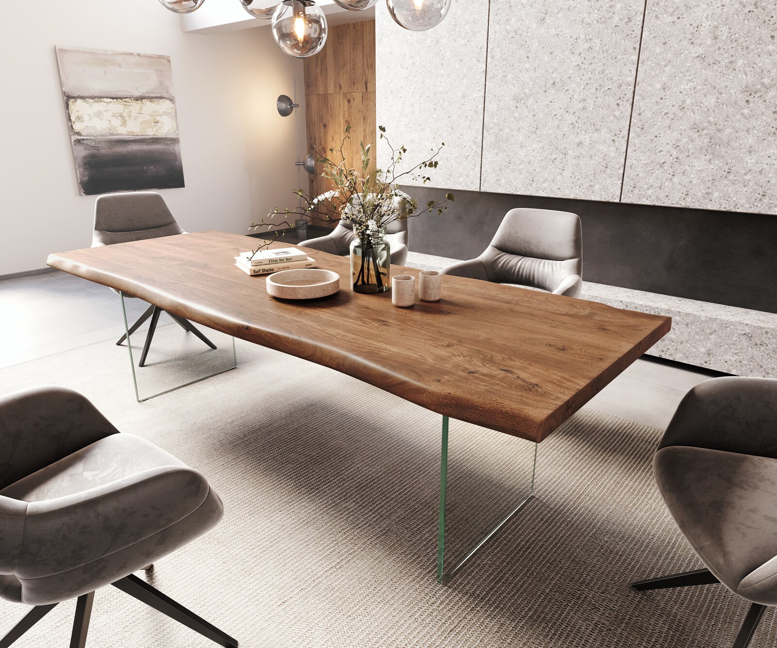 Eettafel Edge 260x100 XL acacia bruin  glas Live-Edge