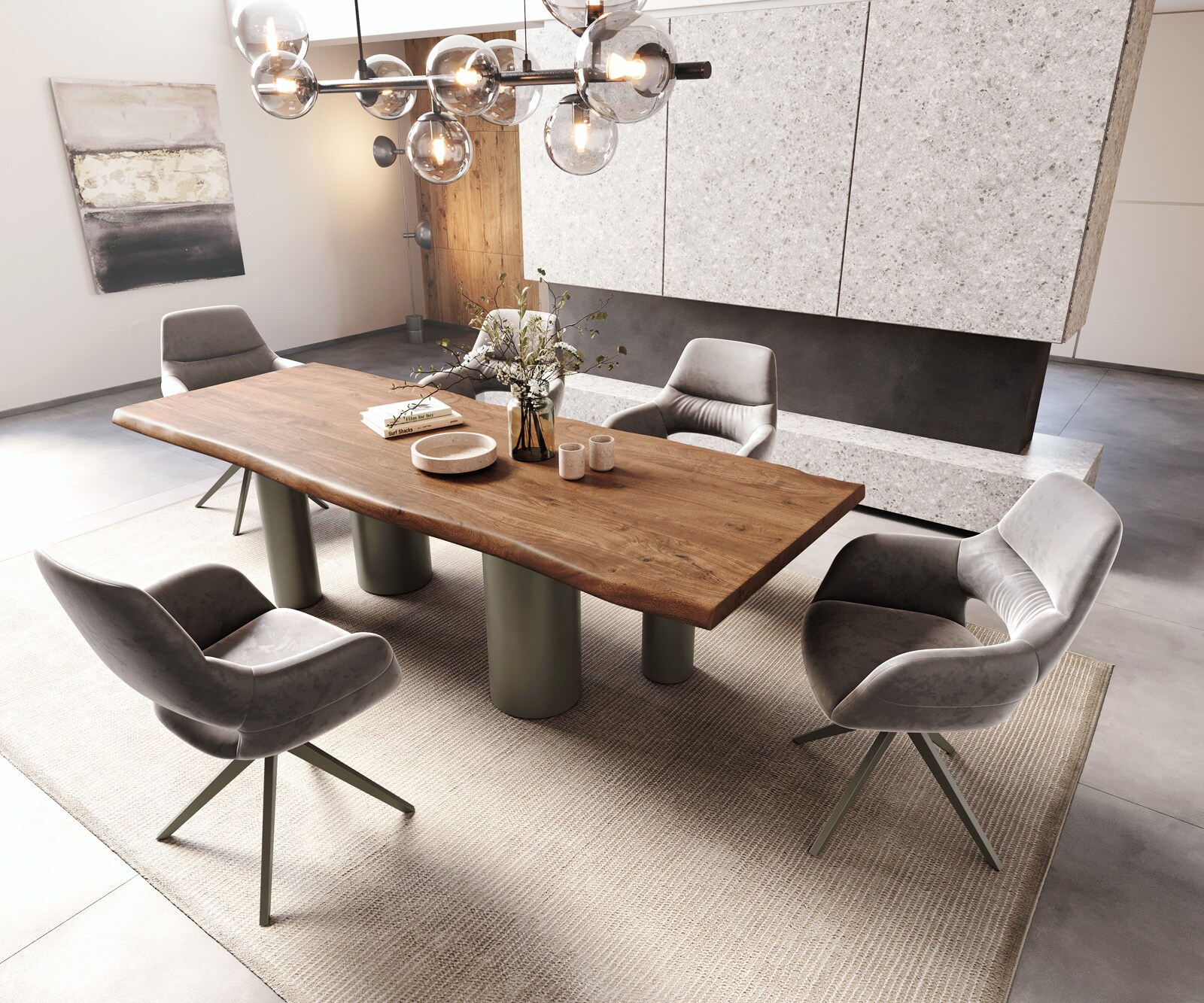 Eetkamertafel Edge 260x100 XL acacia bruin Pilier metaal effectafwerking titaan Live-Edge 4