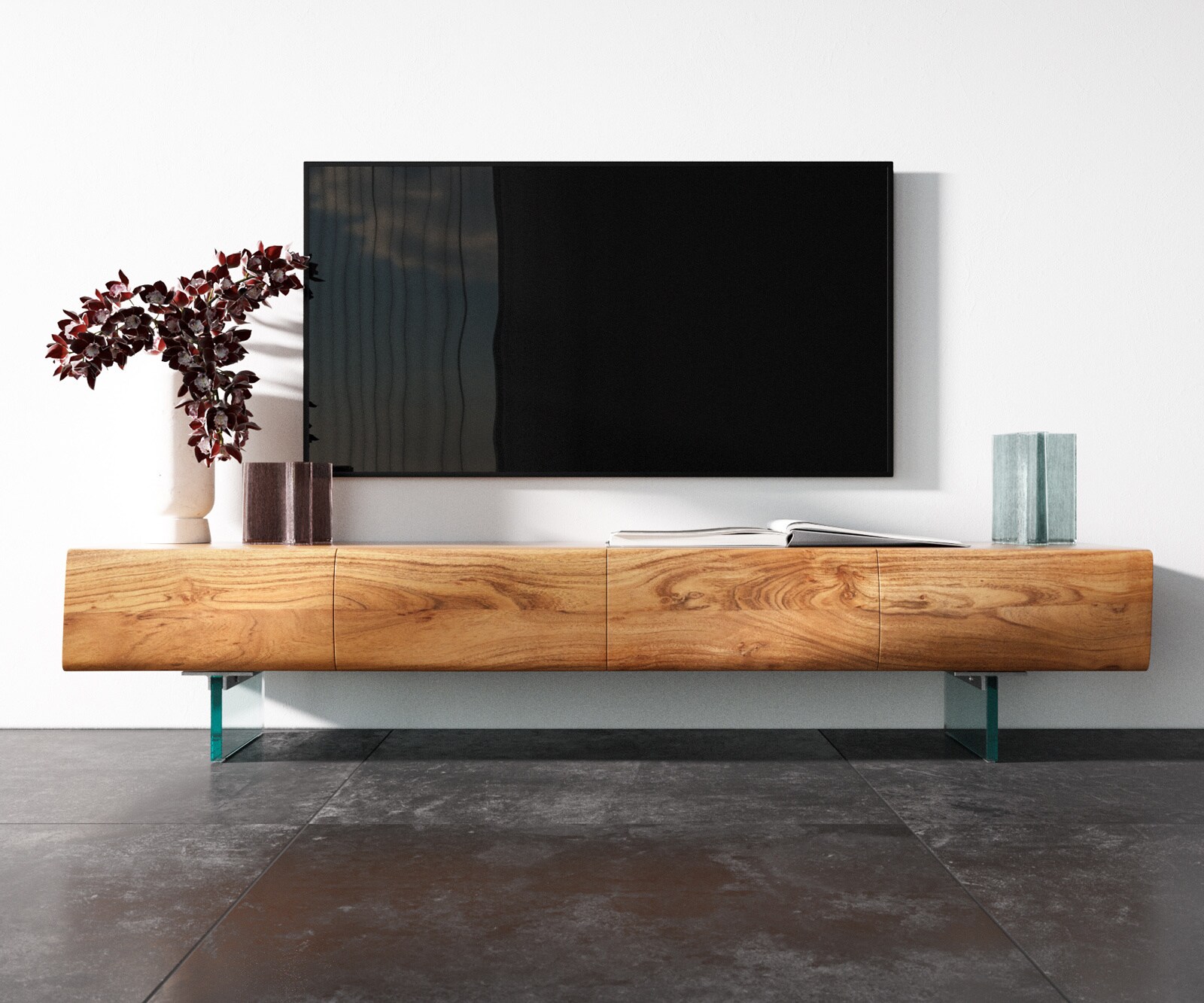TV-meubel New Live-Edge 175 cm acacia natuur 4 deuren glazen voet 3