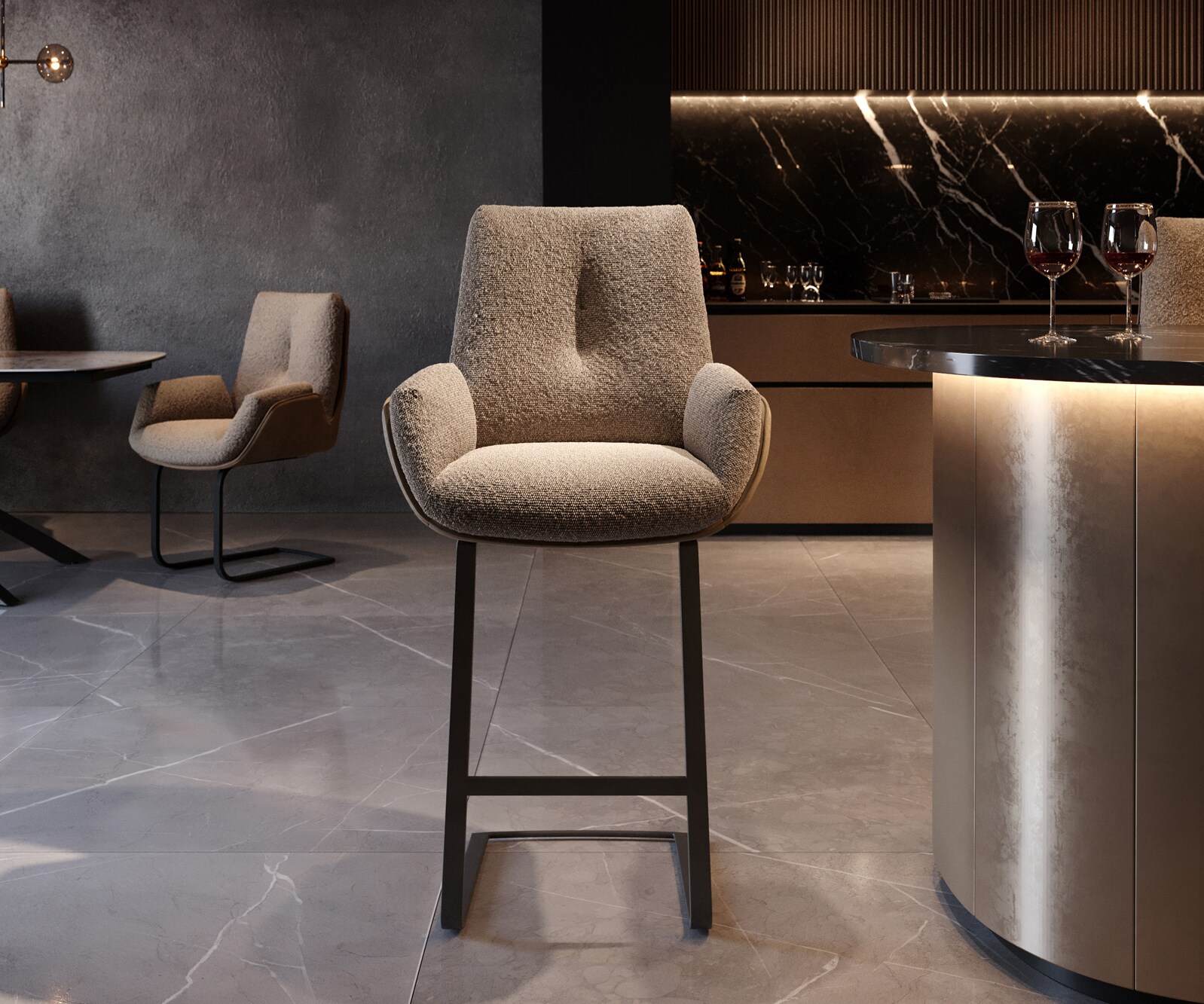 Barstoel Clea-Flex materiaalmix Mud vrijstaand vlak metaal pocketvering 4 Barstoel Clea-Flex materiaalmix Mud vrijstaand vlak metaal pocketvering 4